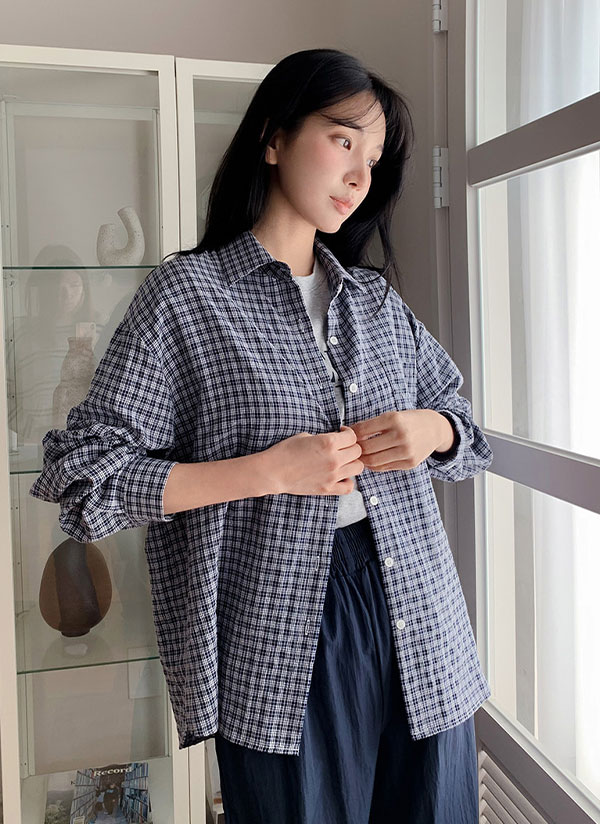 長袖ルーズギンガムチェックシャツ | レディースファッション通販 - DHOLIC