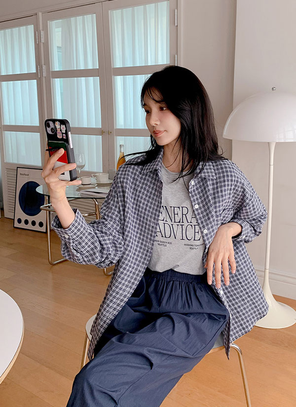 長袖ルーズギンガムチェックシャツ | レディースファッション通販 - DHOLIC