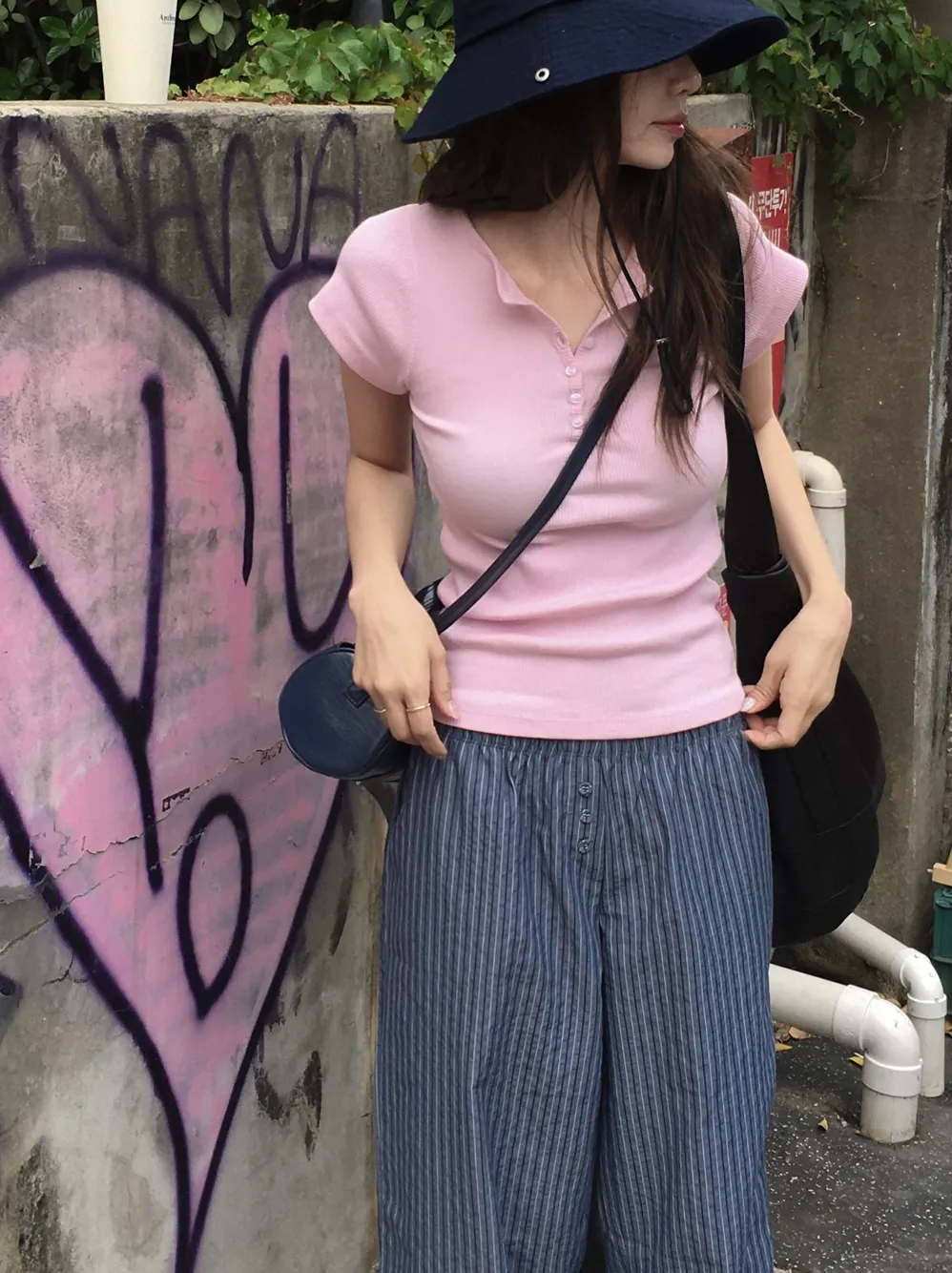 ストレッチコットンボタンスリム半袖Tシャツ | Heyme | 詳細画像1