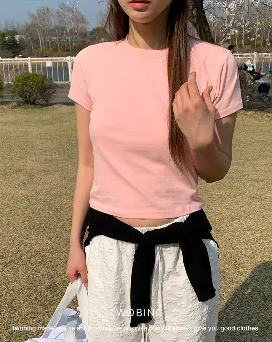 ストレッチラウンドネッククロップド半袖Tシャツ | twobing | 詳細画像3
