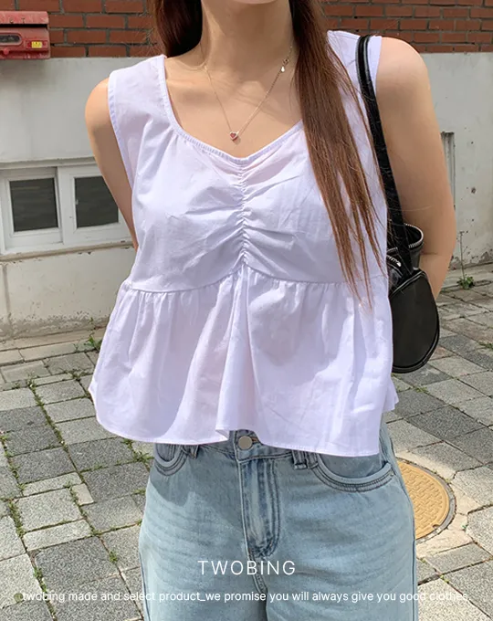 ギャザークロップドAラインノースリーブ | twobing | 詳細画像1