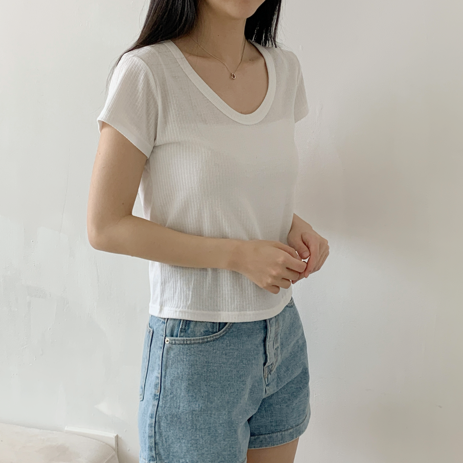 リネン混VネックスリムTシャツ | 詳細画像7