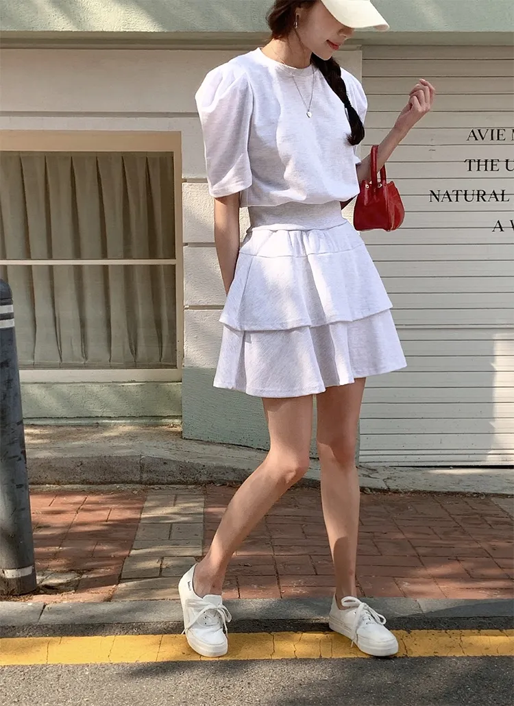 ティアードパフスリーブセットアップスカートパンツ | 詳細画像1