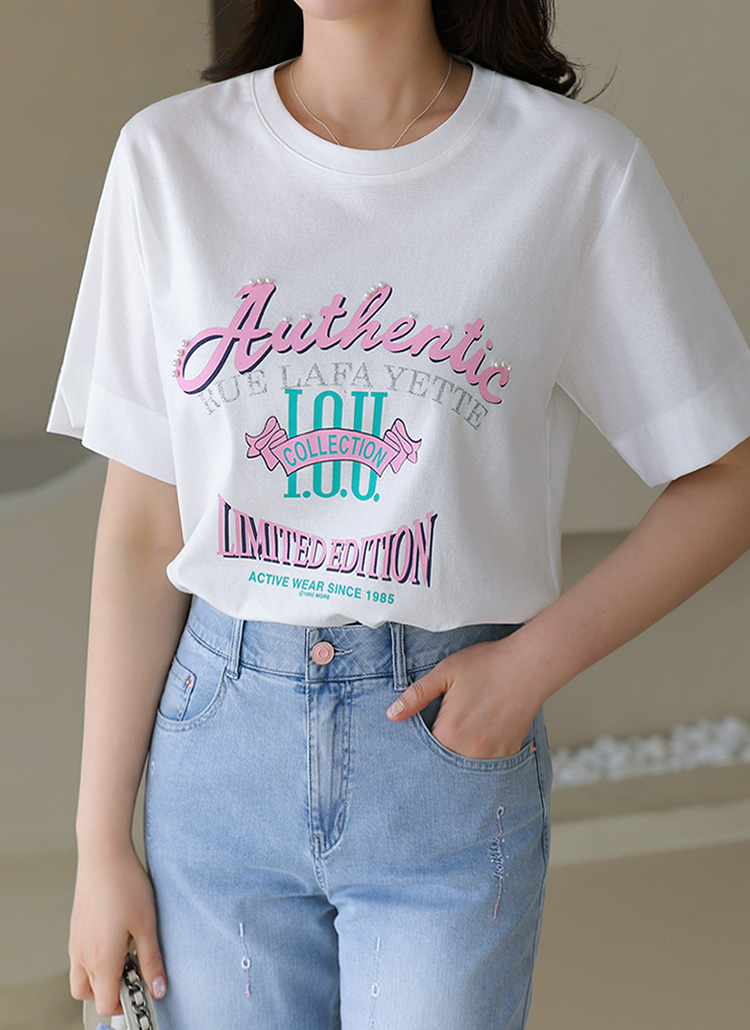 ラウンドネック半袖プリントTシャツ | レディースファッション通販