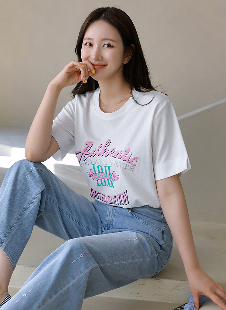 ラウンドネック半袖プリントTシャツ | レディースファッション通販