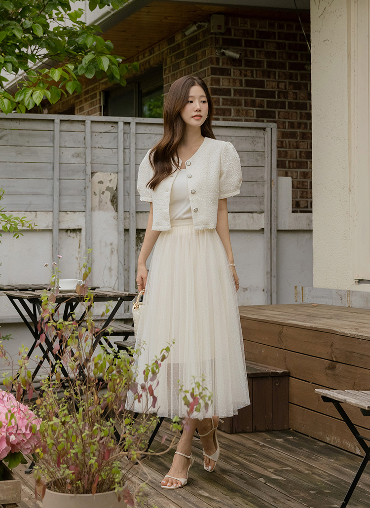 CELFORD ツイード パフスリーブ 半袖ジャケット 32 CELFORD ツイード