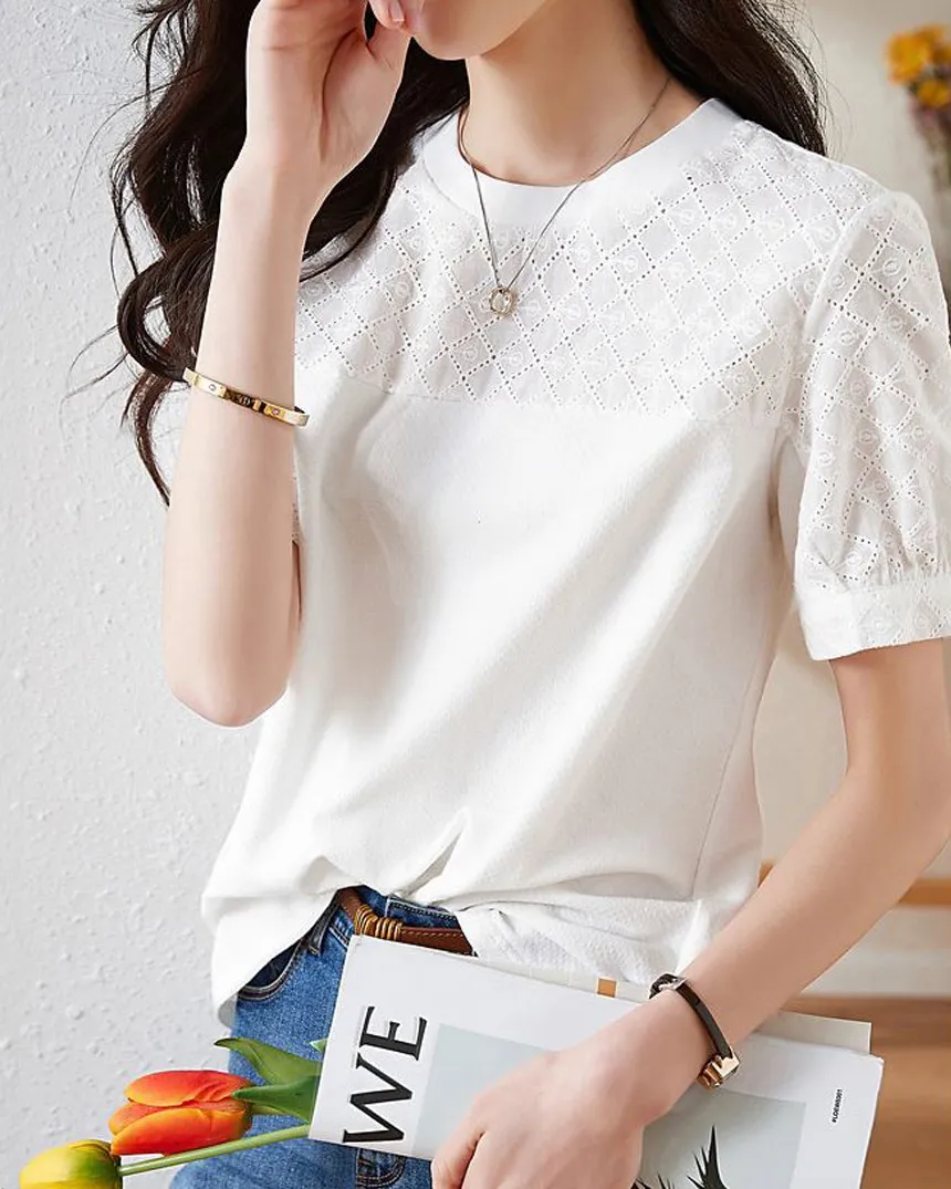 コットンパフスリーブ刺繍Tシャツ | KEECHEL | 詳細画像1