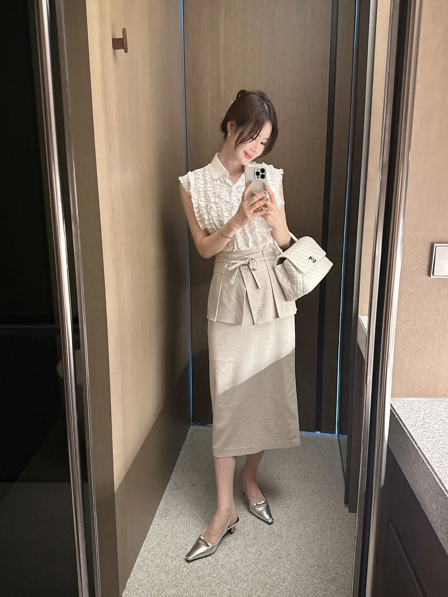 2TYPEストラップ付リネン混バックゴムロングショートスカート | partysu | 詳細画像1