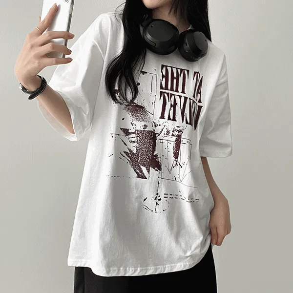 ボクシー半袖ラウンドネックプリントTシャツ | hijjoo | 詳細画像1