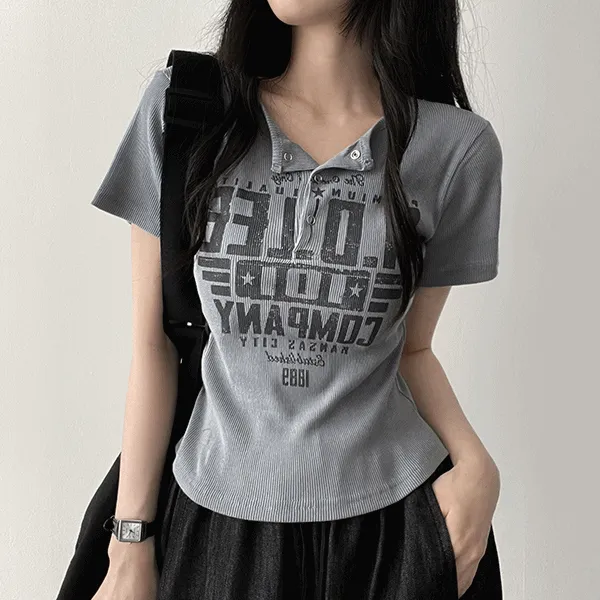リブスリム半袖プリントTシャツ | hijjoo | 詳細画像1