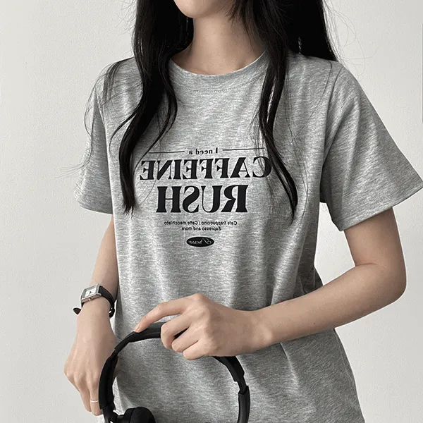 ストレッチ半袖ラウンドネックレタリングTシャツ | hijjoo | 詳細画像1