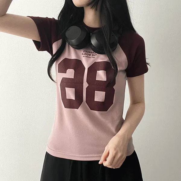 半袖ラグランスリム配色ロゴTシャツ | hijjoo | 詳細画像1