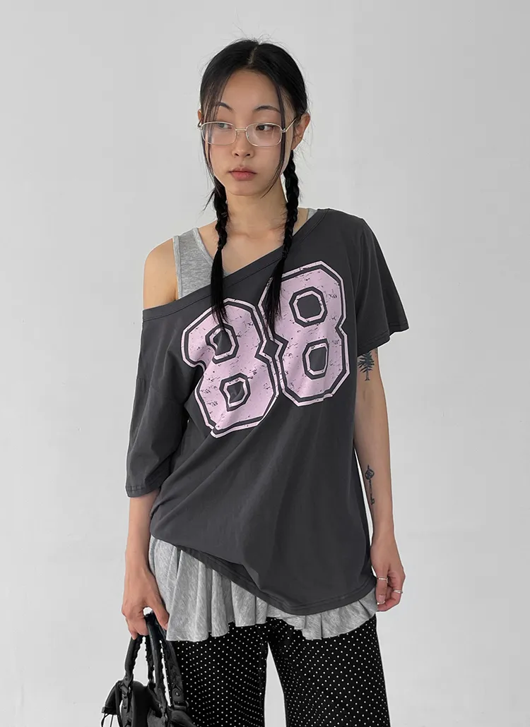 オフショルダープリントTシャツ | blackup | 詳細画像1