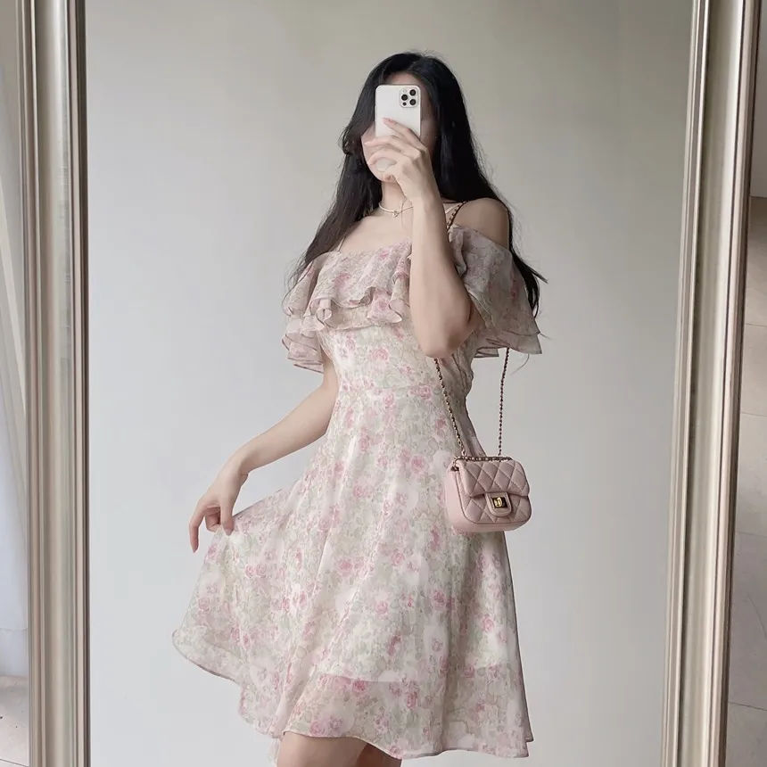 オフショルダーフリル花柄ワンピース | mirangmirang | 詳細画像9