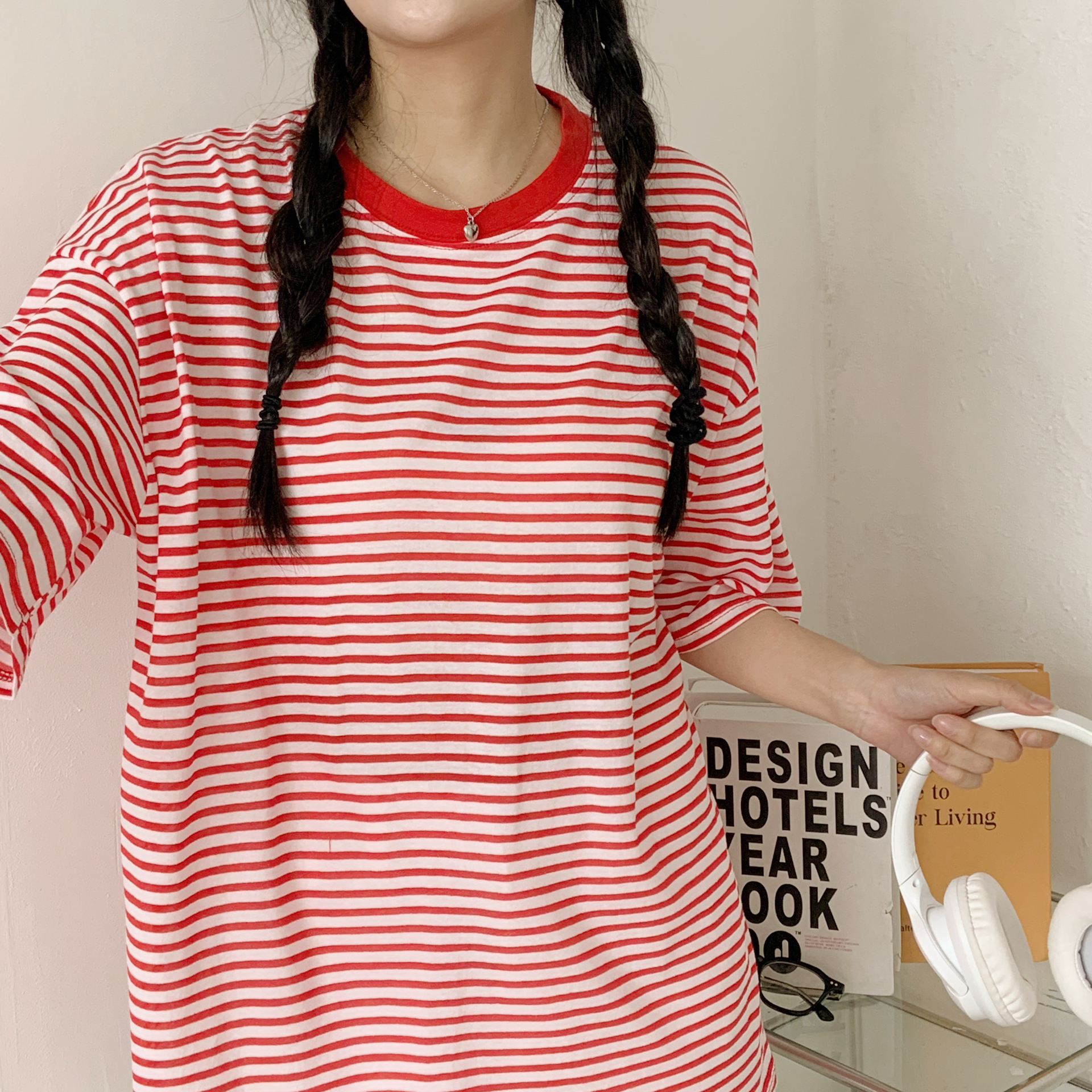 ルーズ半袖ボーダー配色Tシャツ | 詳細画像4