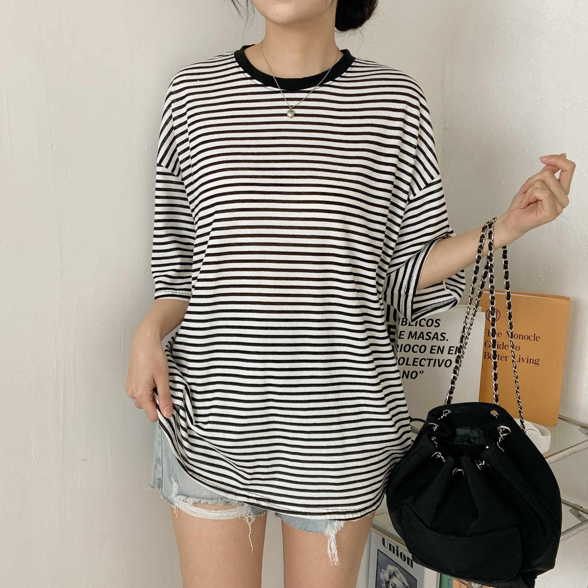 ルーズ半袖ボーダー配色Tシャツ | 詳細画像3