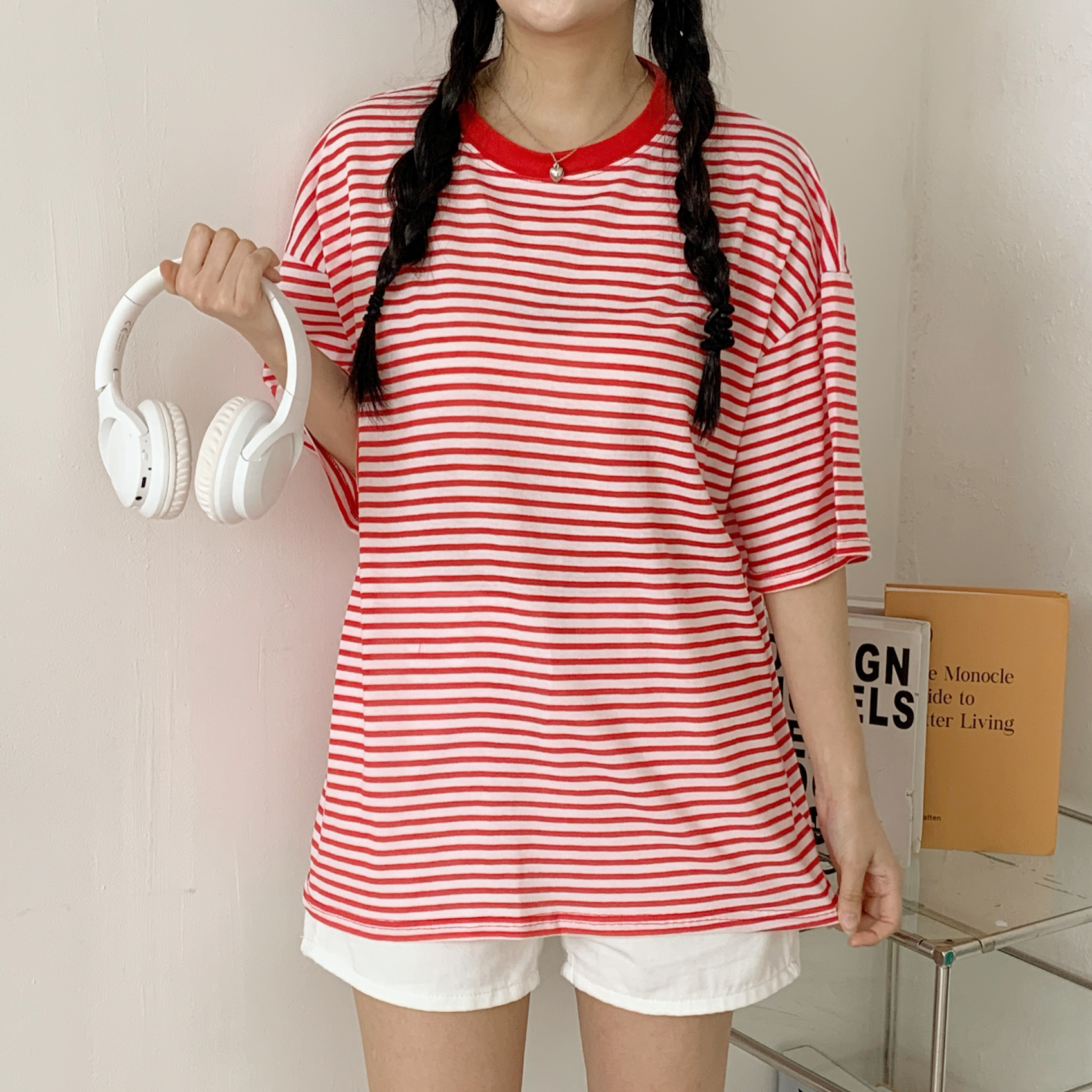 ルーズ半袖ボーダー配色Tシャツ | 詳細画像5