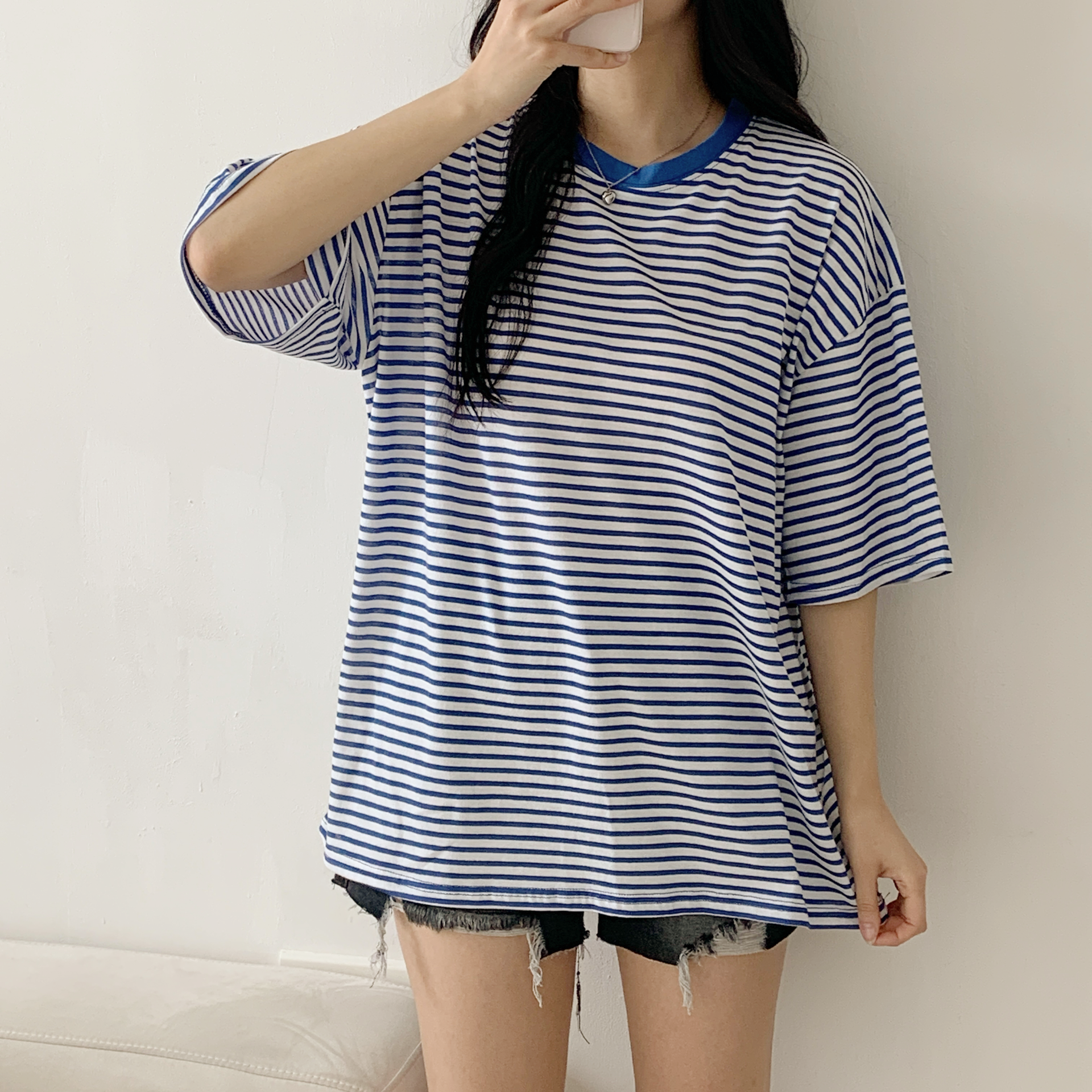 ルーズ半袖ボーダー配色Tシャツ | 詳細画像8