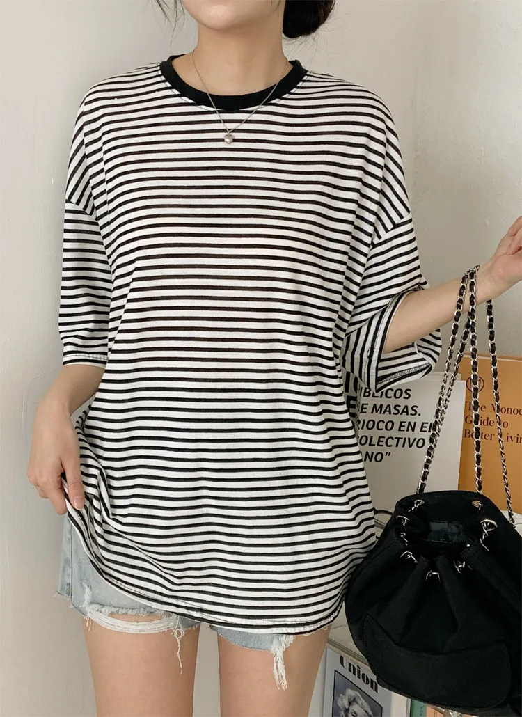 ルーズ半袖ボーダー配色Tシャツ | 詳細画像1