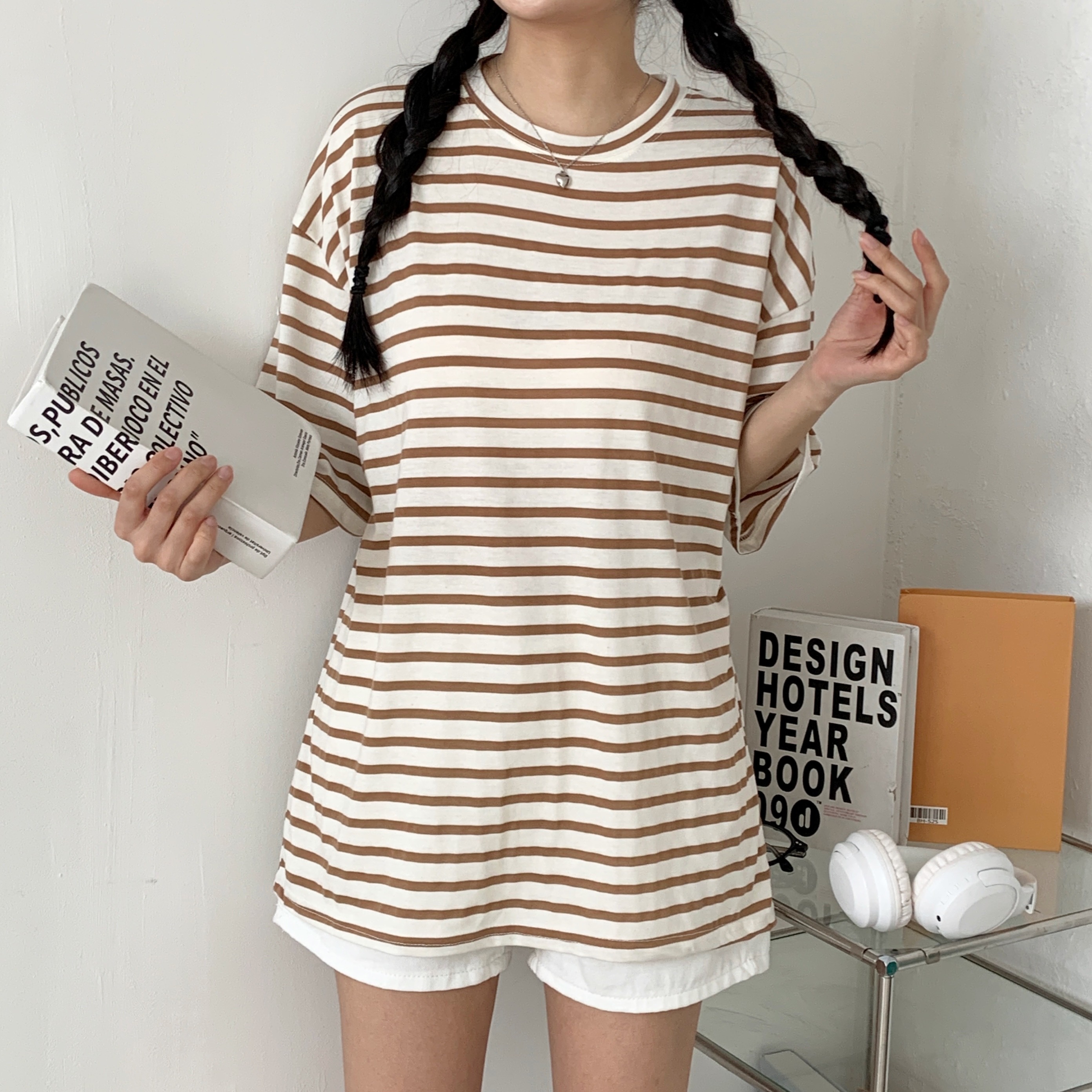 ルーズ半袖ボーダー配色Tシャツ | 詳細画像7
