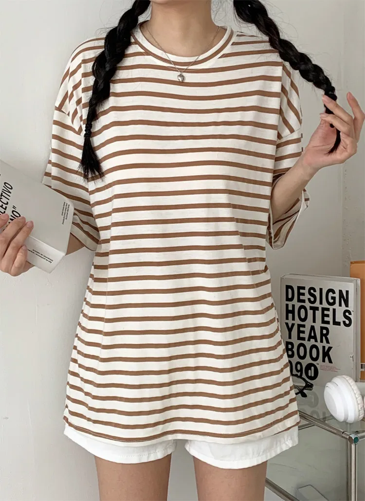 ルーズ半袖ボーダー配色Tシャツ | 詳細画像1