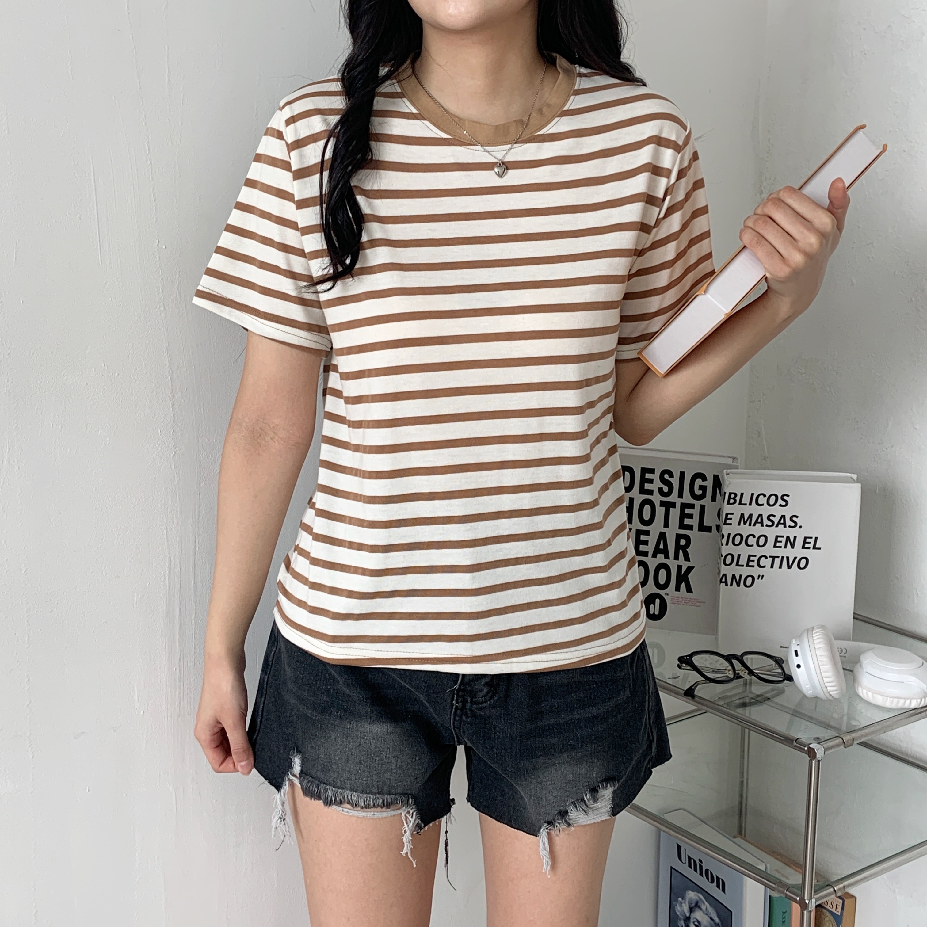 スリム半袖ボーダー配色Tシャツ | 詳細画像5