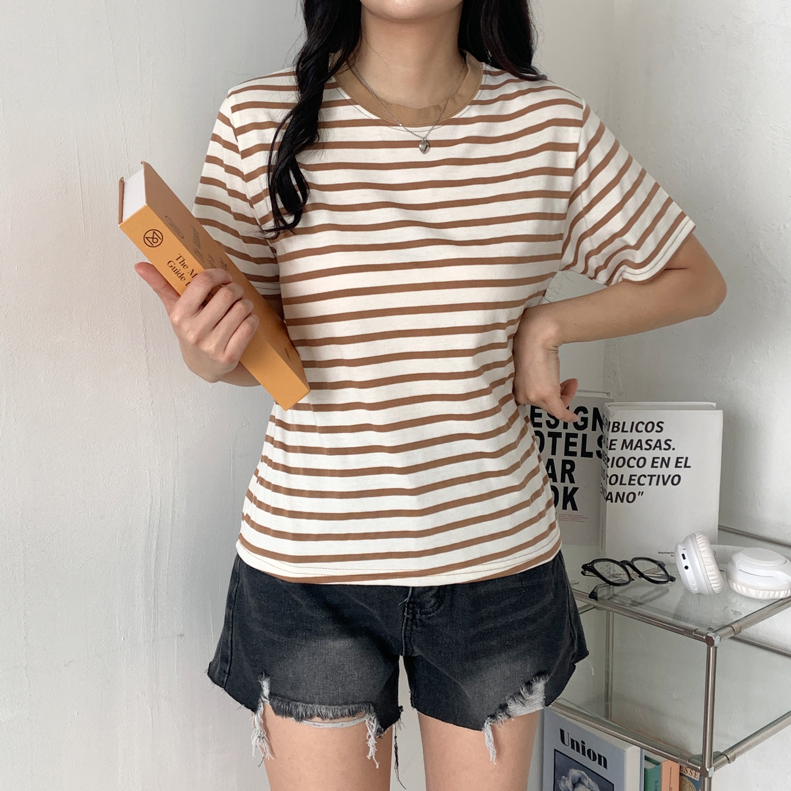 スリム半袖ボーダー配色Tシャツ | 詳細画像6