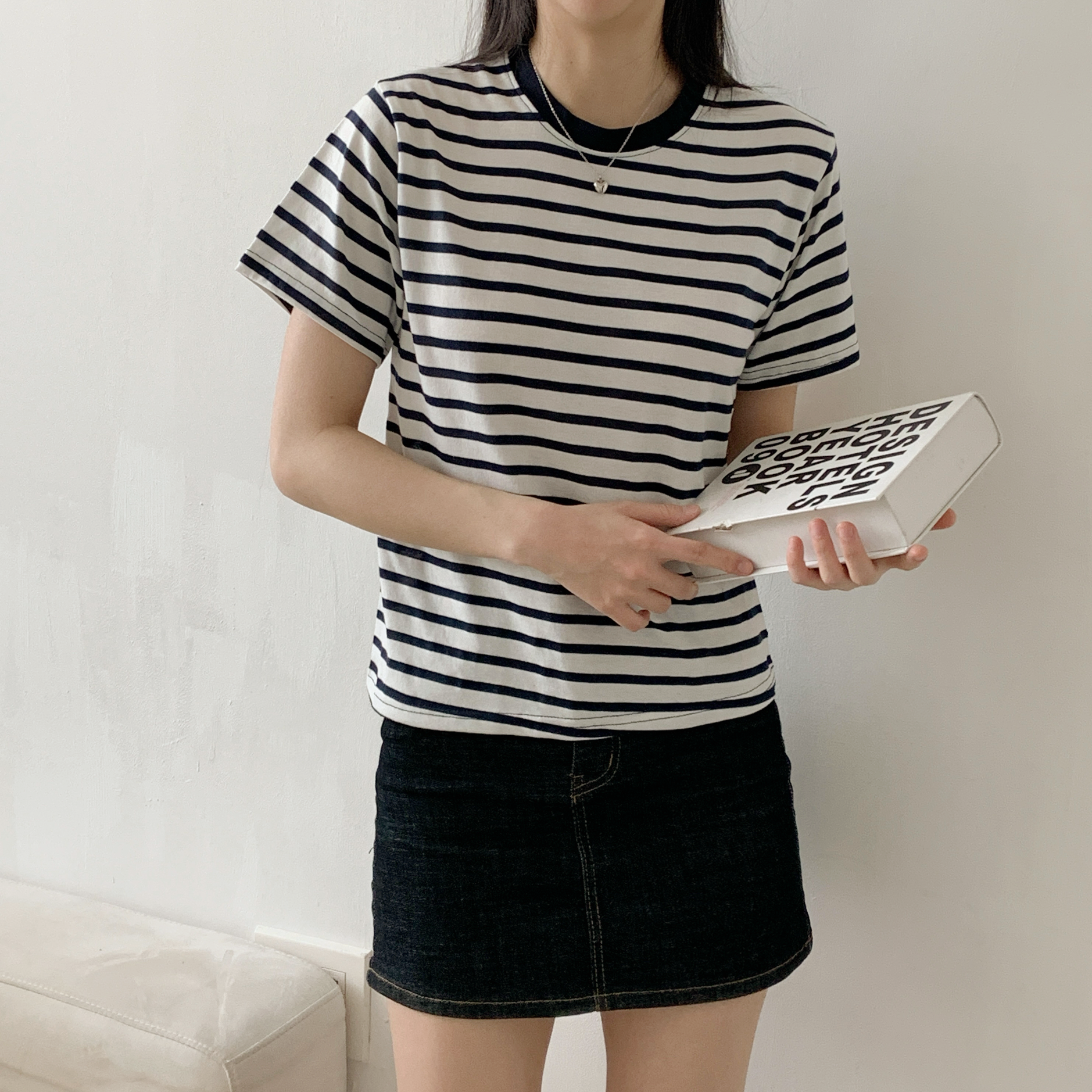 スリム半袖ボーダー配色Tシャツ | 詳細画像7