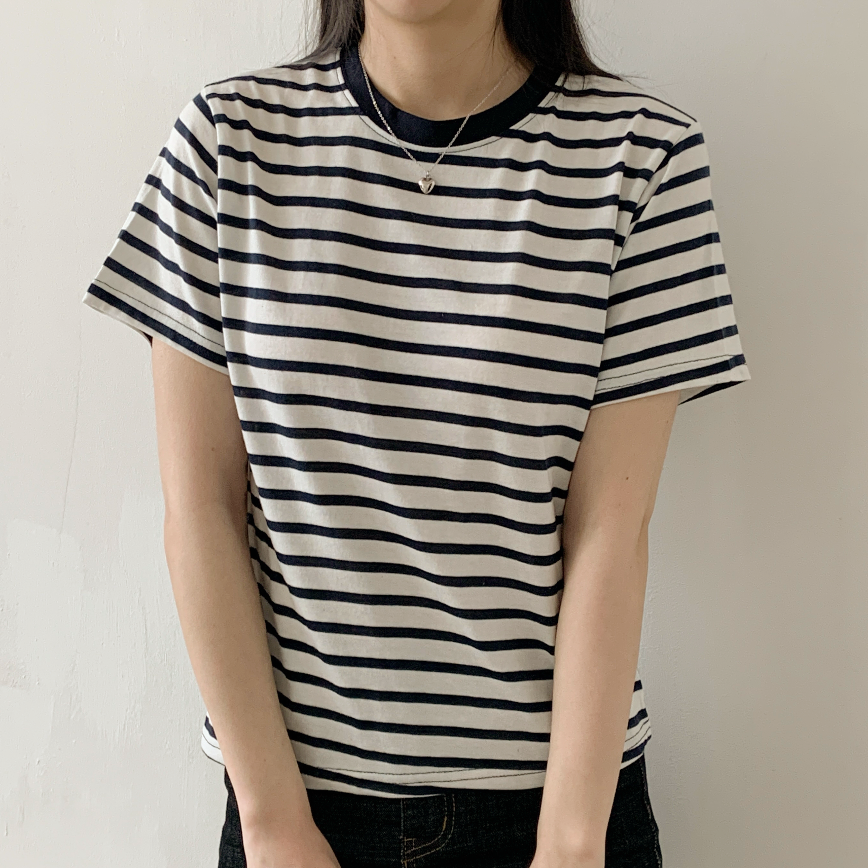 スリム半袖ボーダー配色Tシャツ | 詳細画像8