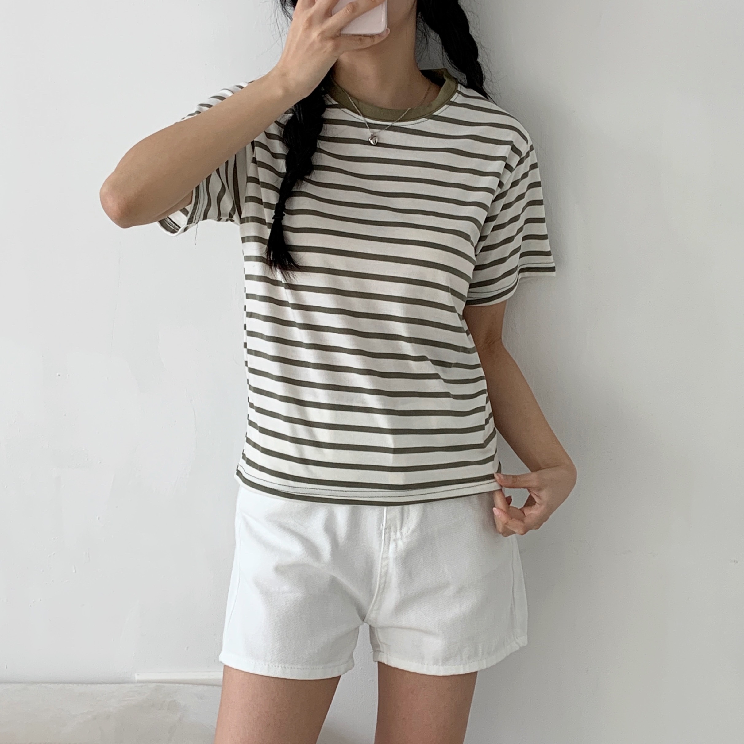 スリム半袖ボーダー配色Tシャツ | 詳細画像3