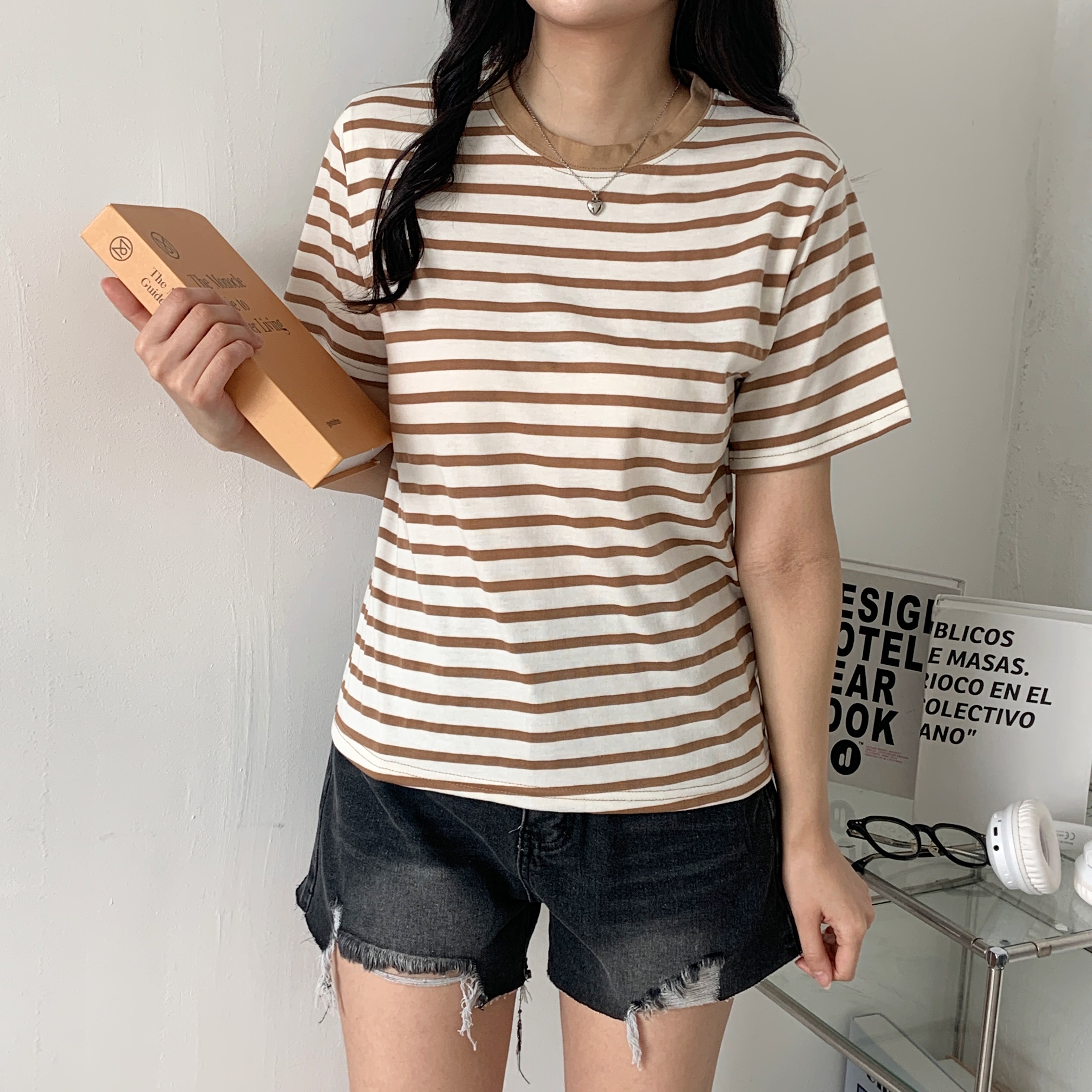 スリム半袖ボーダー配色Tシャツ | 詳細画像4