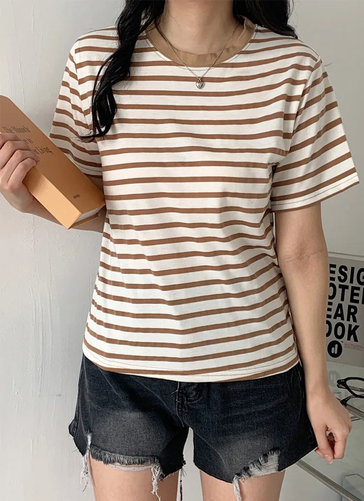 スリム半袖ボーダー配色Tシャツ | 詳細画像1