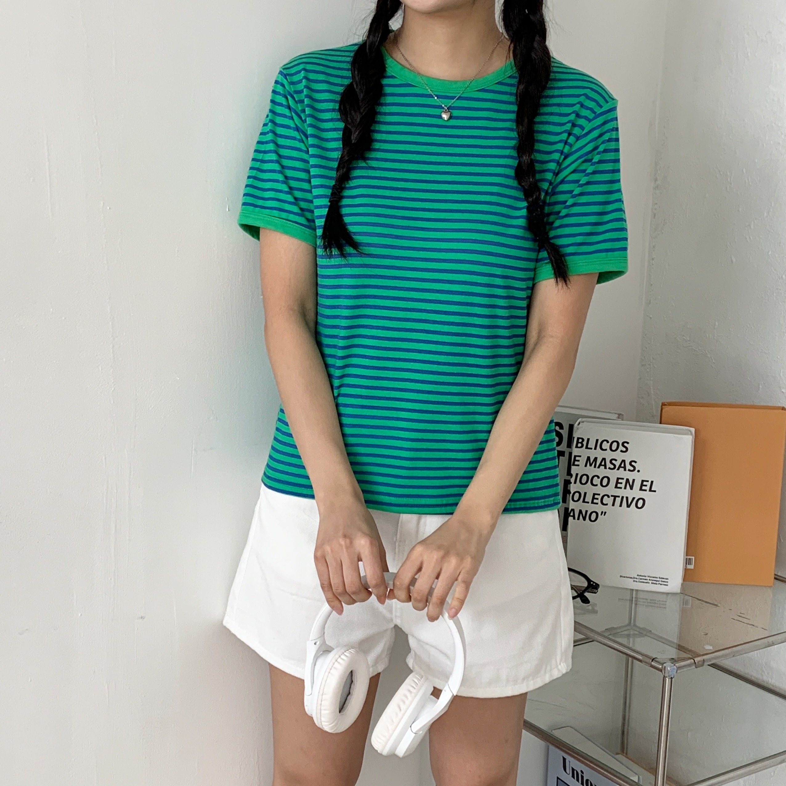 スリム半袖ボーダー配色Tシャツ | 詳細画像8