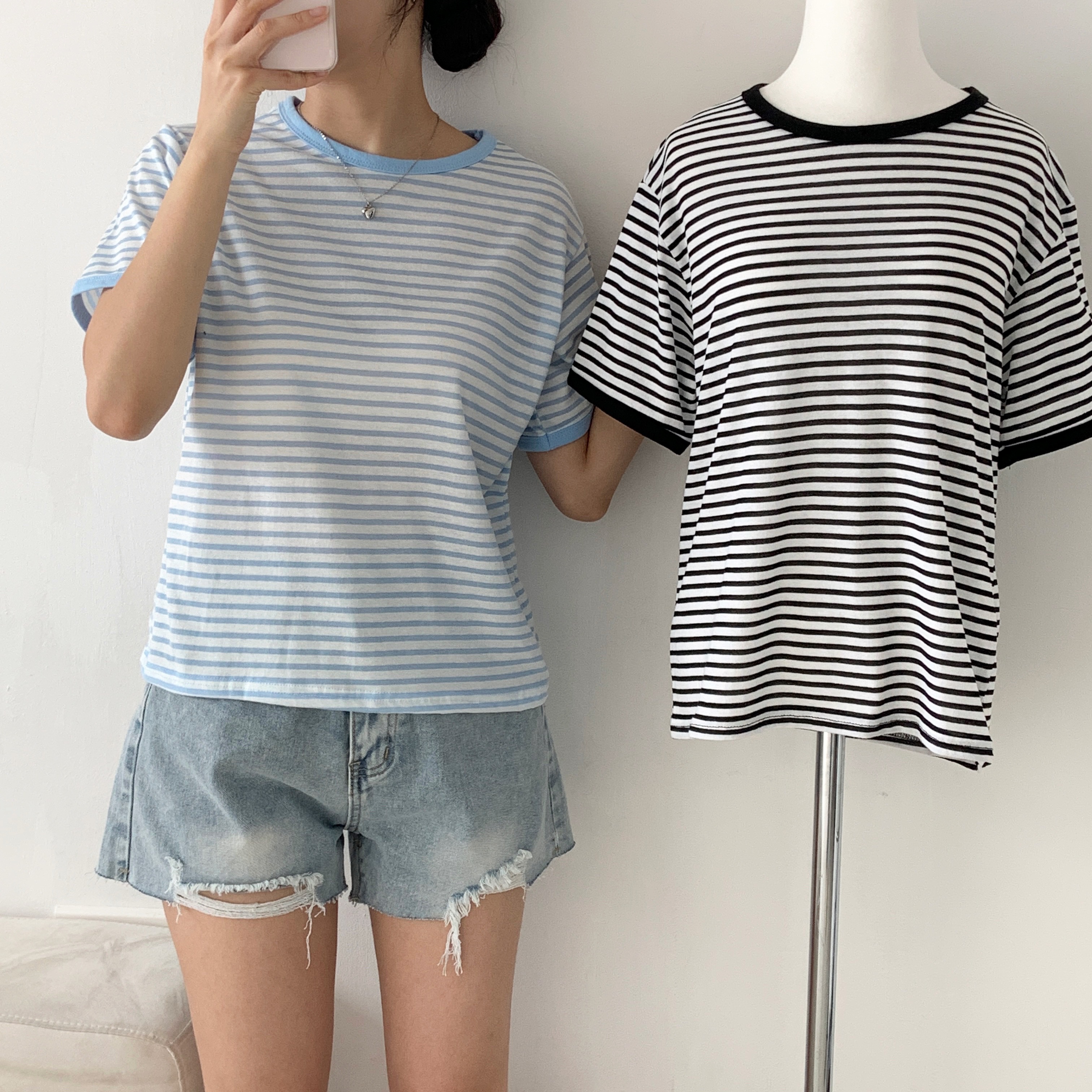 スリム半袖ボーダー配色Tシャツ | 詳細画像2