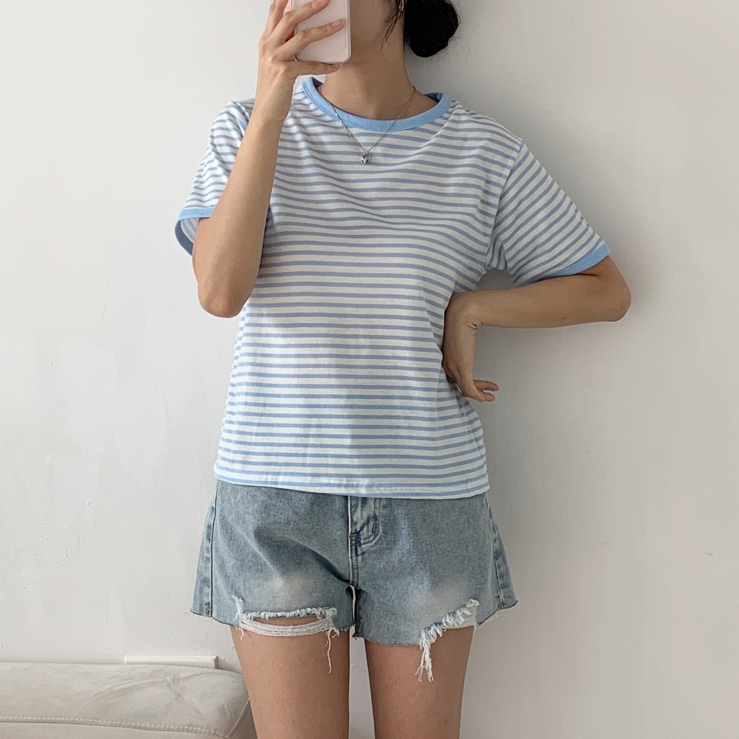 スリム半袖ボーダー配色Tシャツ | 詳細画像3