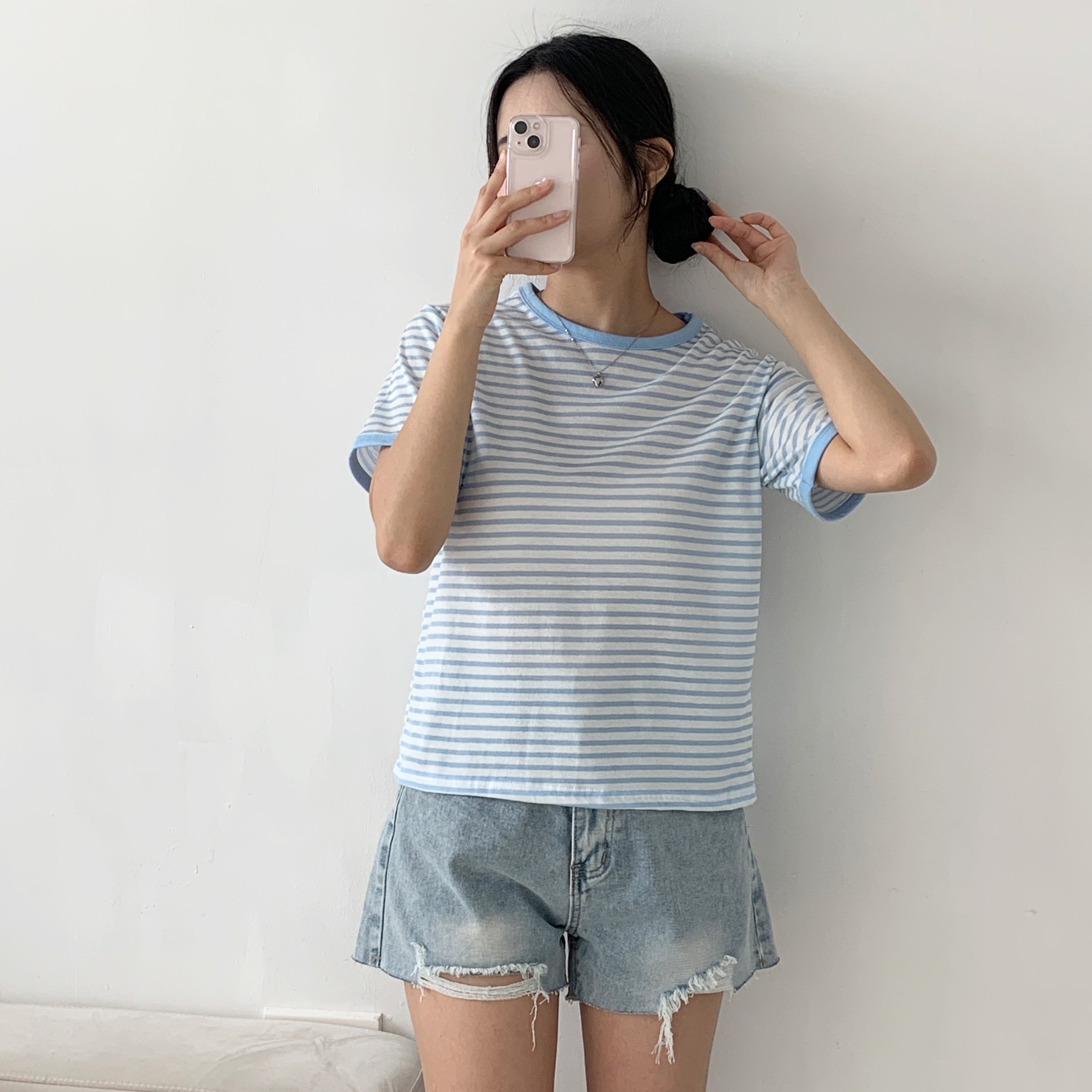 スリム半袖ボーダー配色Tシャツ | 詳細画像4