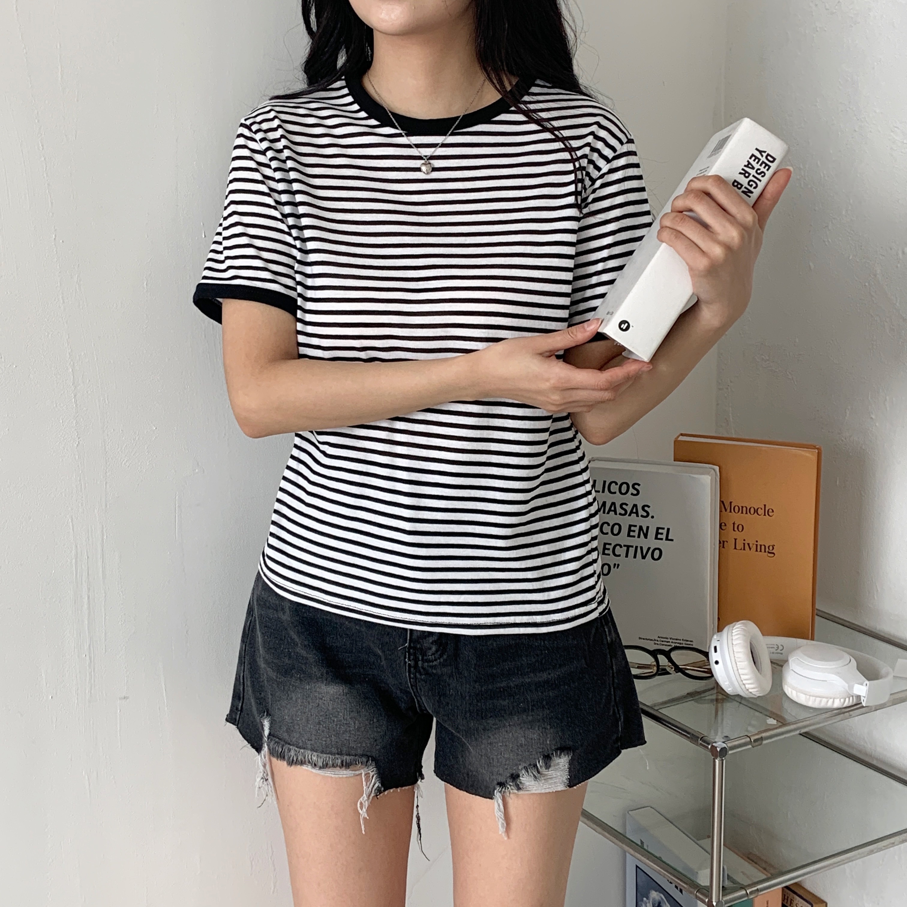 スリム半袖ボーダー配色Tシャツ | 詳細画像5