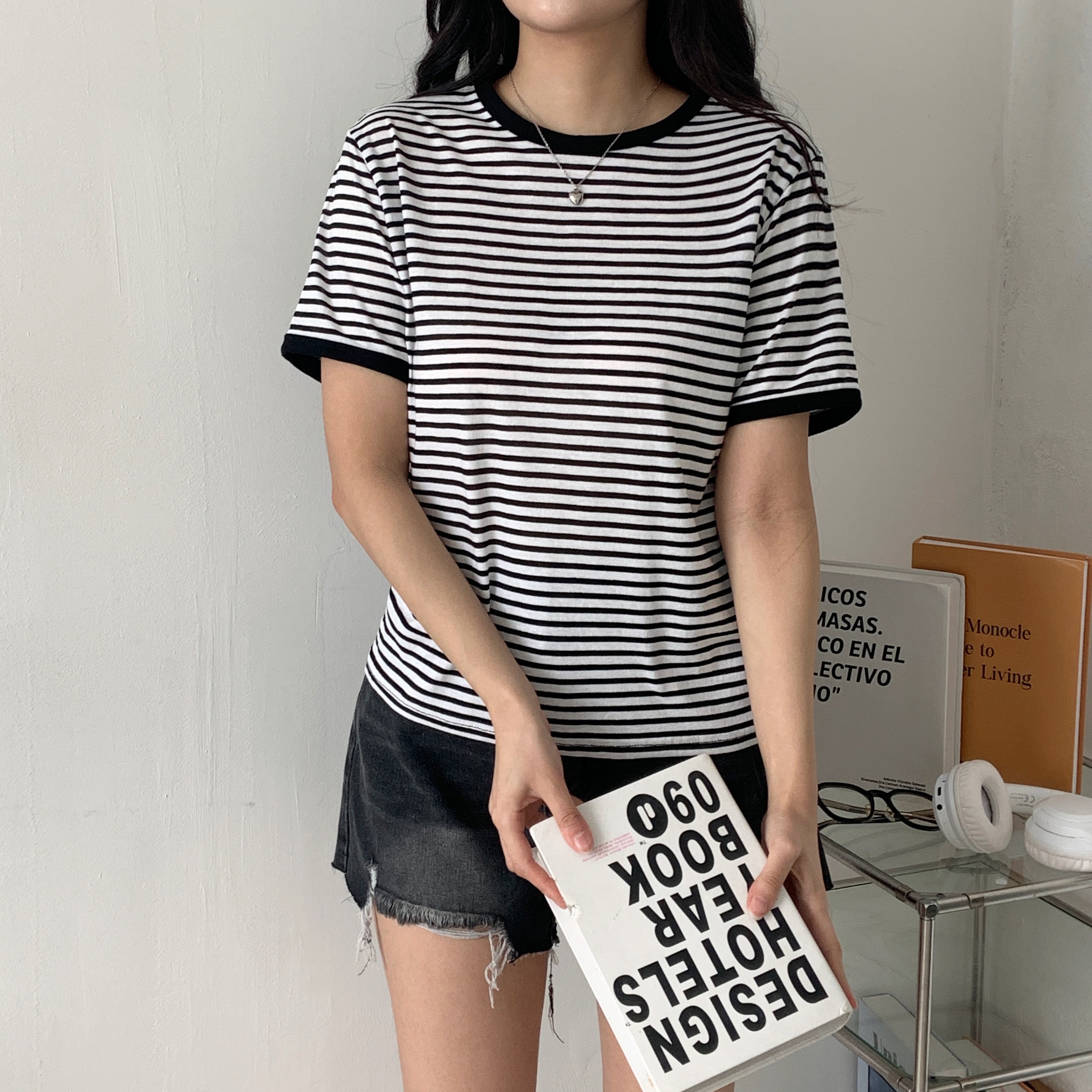 スリム半袖ボーダー配色Tシャツ | 詳細画像6