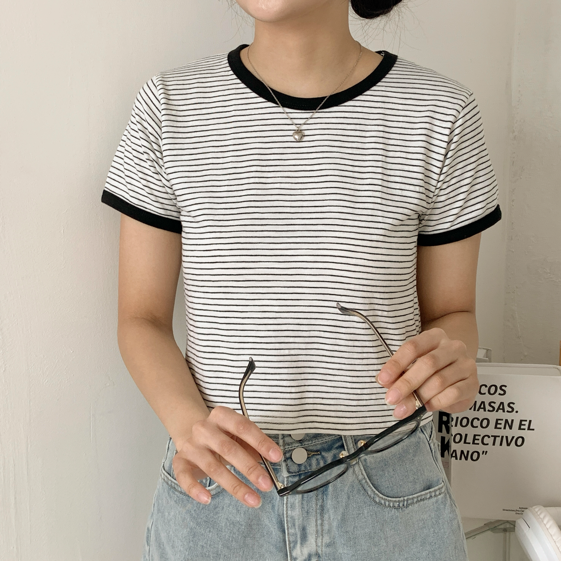 クロップド半袖ボーダー配色Tシャツ | 詳細画像7