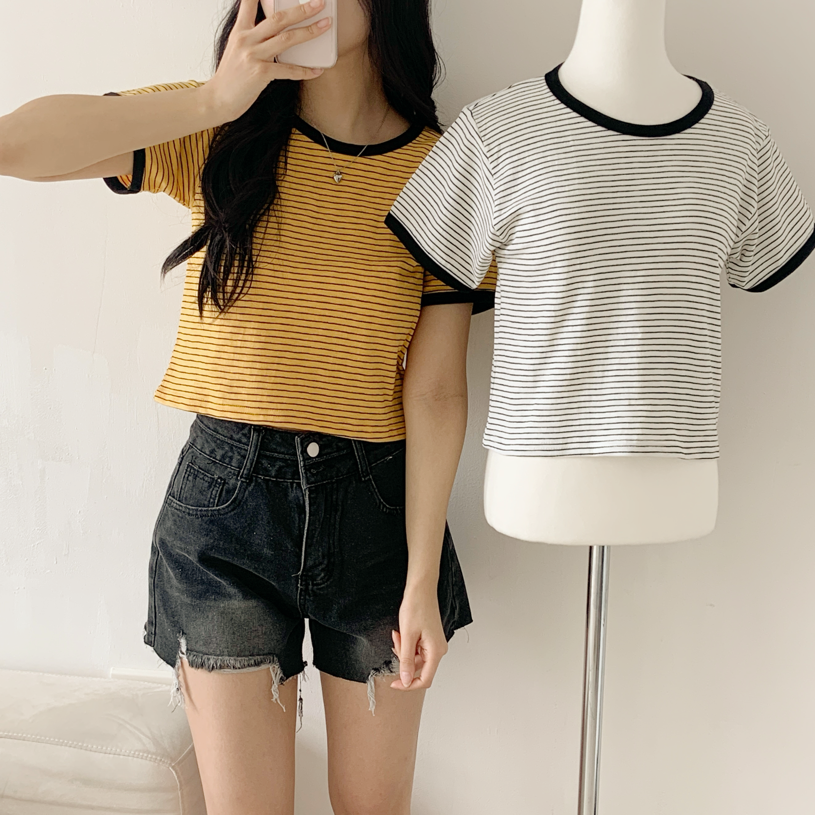 クロップド半袖ボーダー配色Tシャツ | 詳細画像5