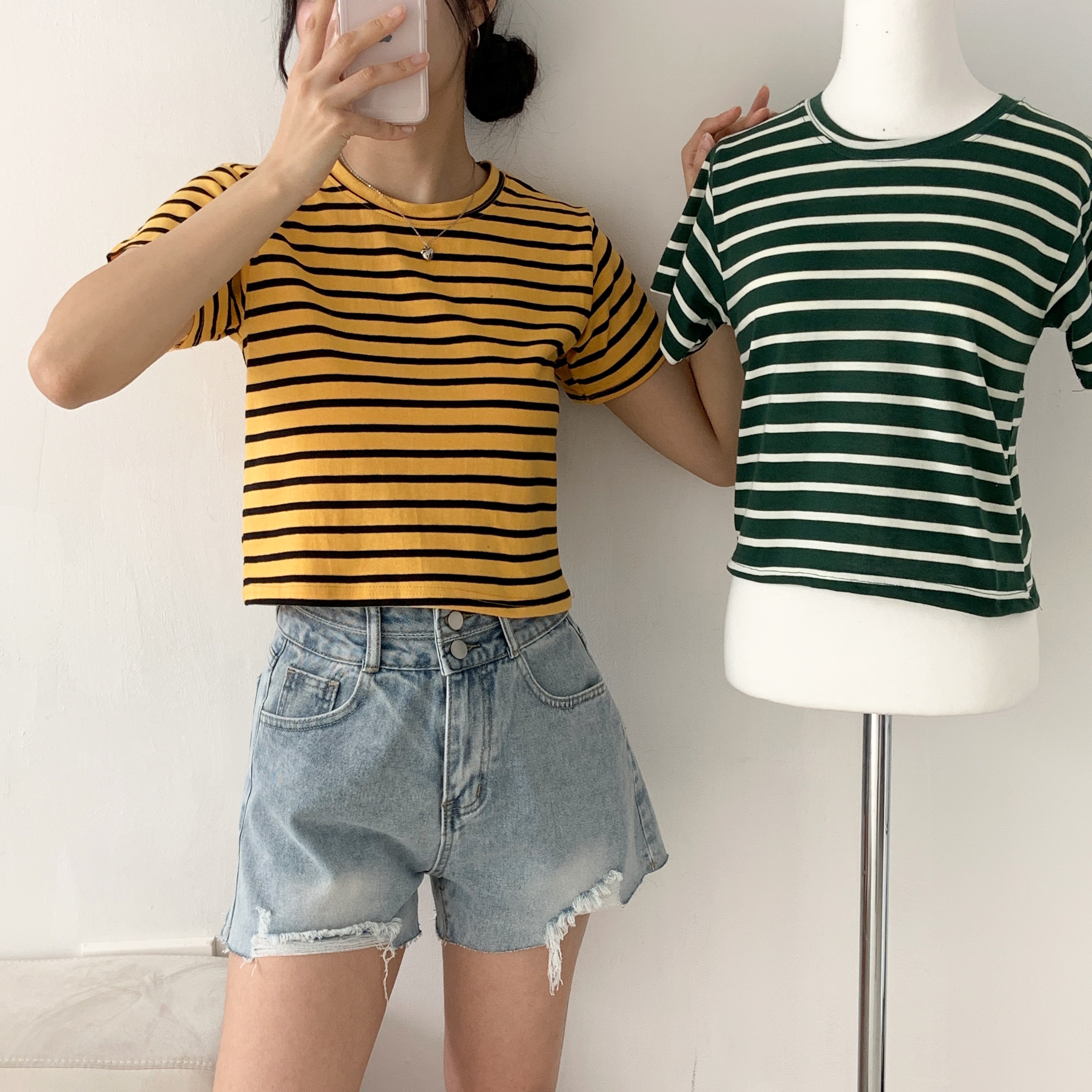 クロップド半袖ボーダー配色Tシャツ | 詳細画像2