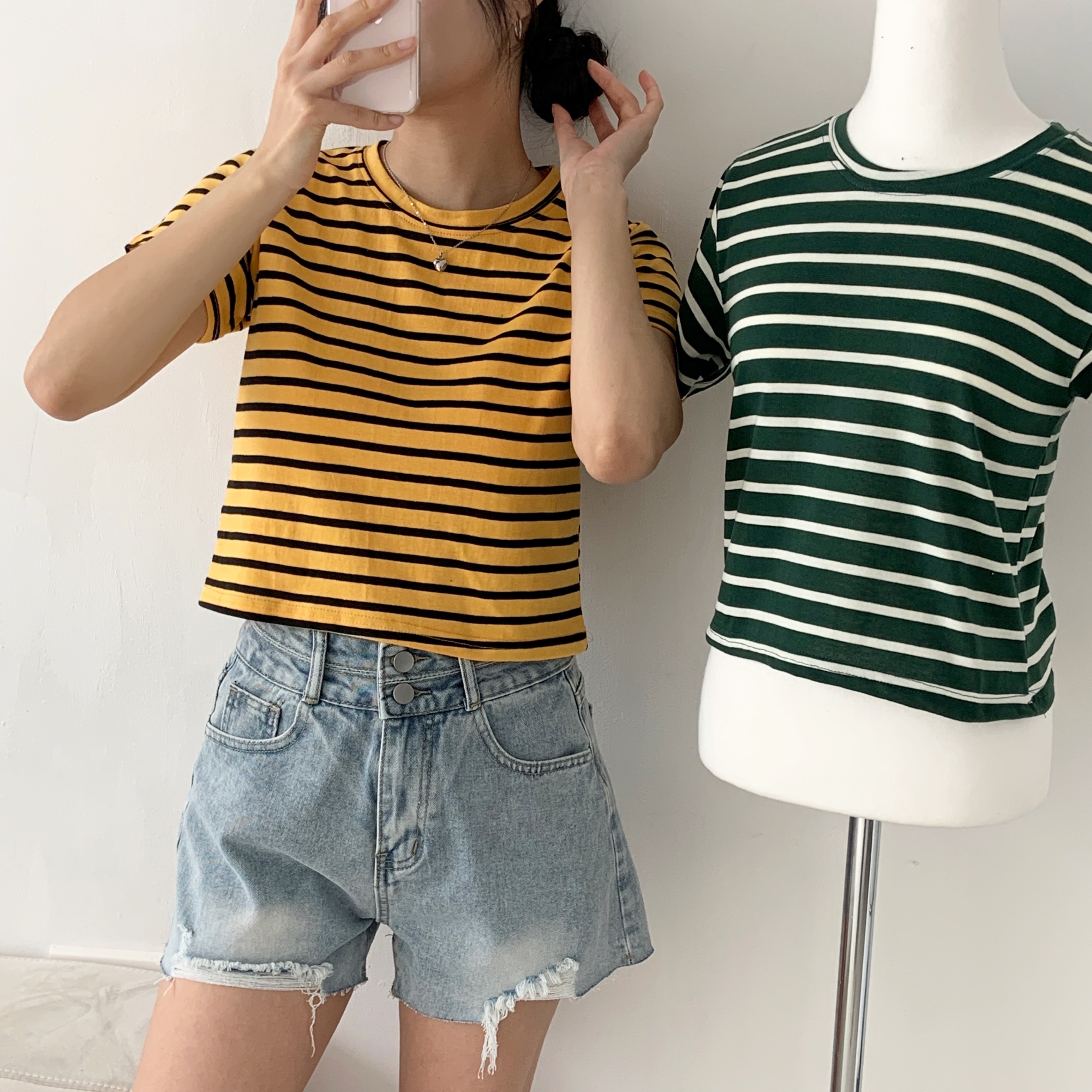 クロップド半袖ボーダー配色Tシャツ | 詳細画像3