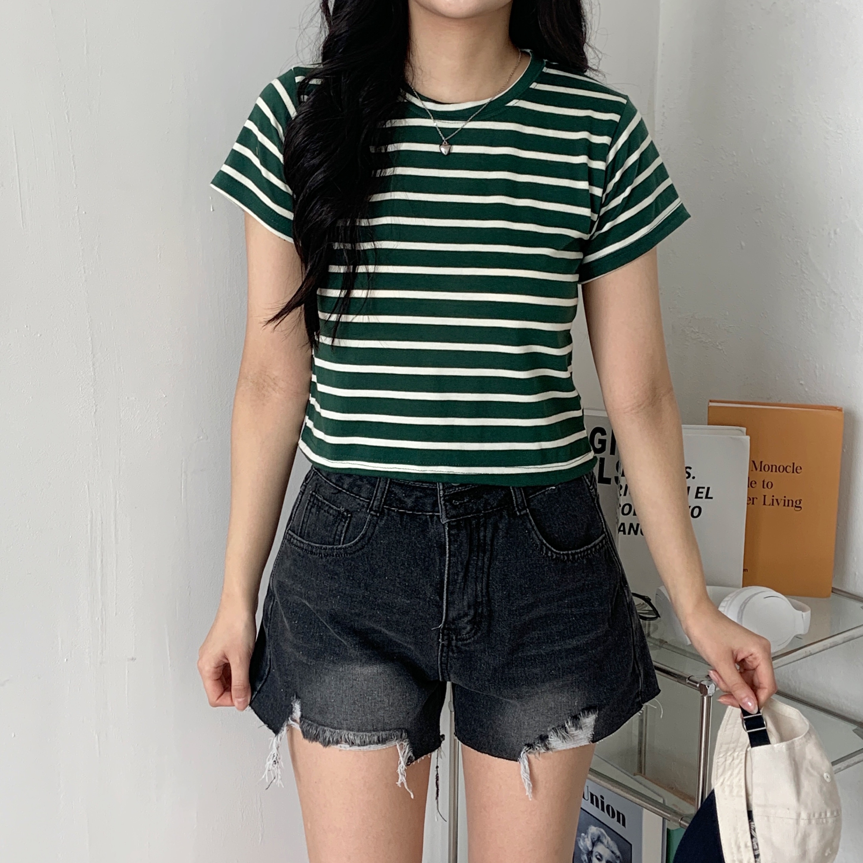 クロップド半袖ボーダー配色Tシャツ | 詳細画像4