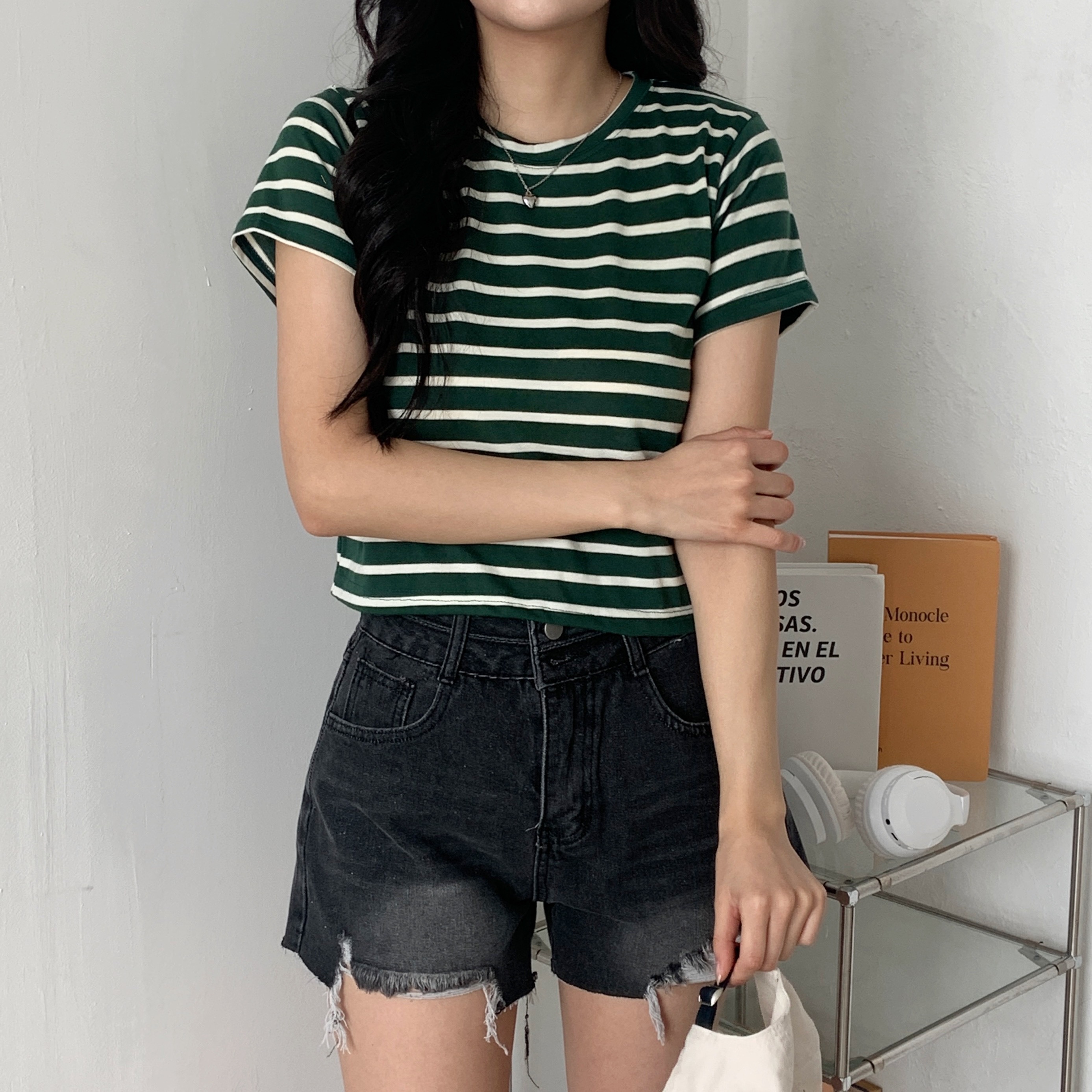 クロップド半袖ボーダー配色Tシャツ | 詳細画像5