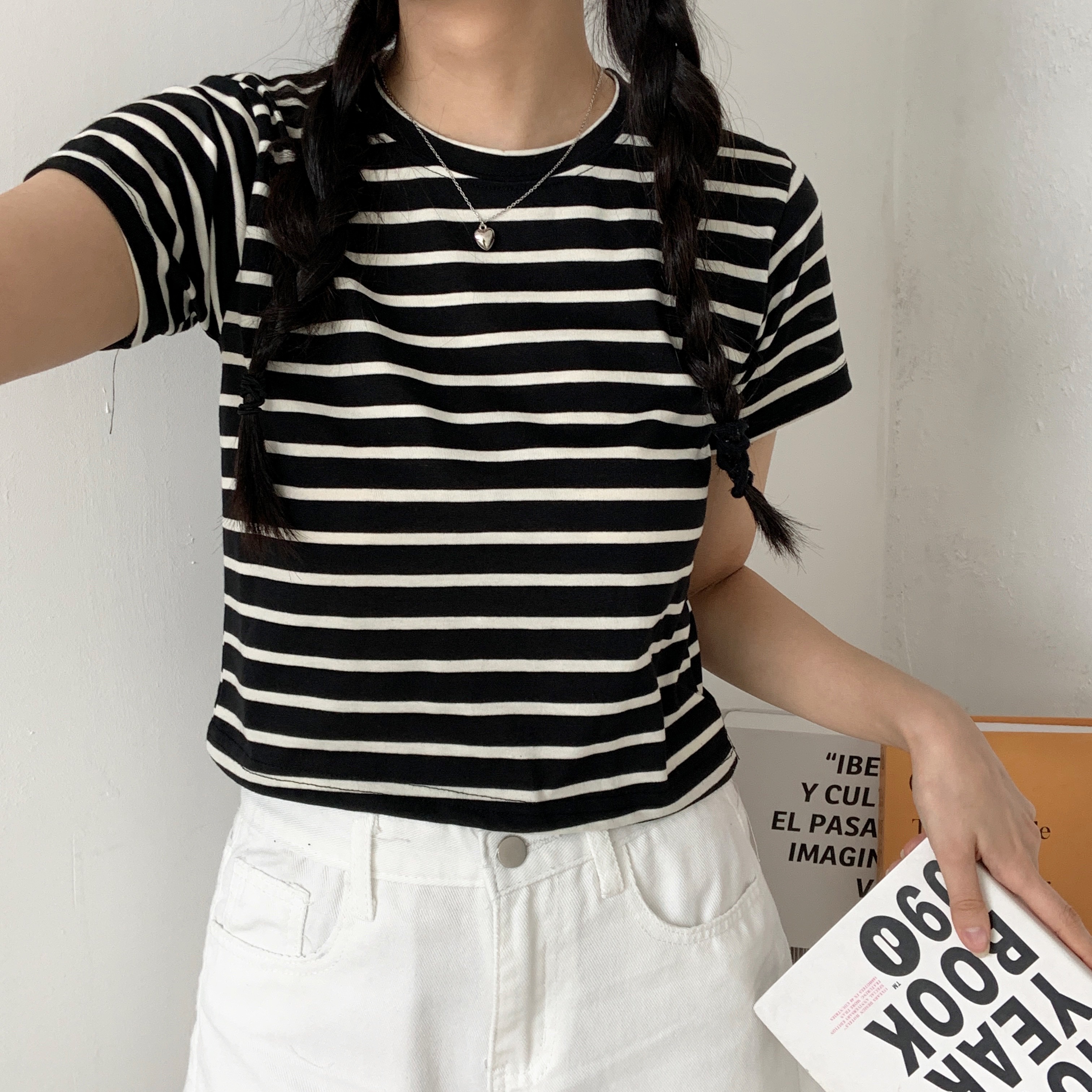 クロップド半袖ボーダー配色Tシャツ | 詳細画像6