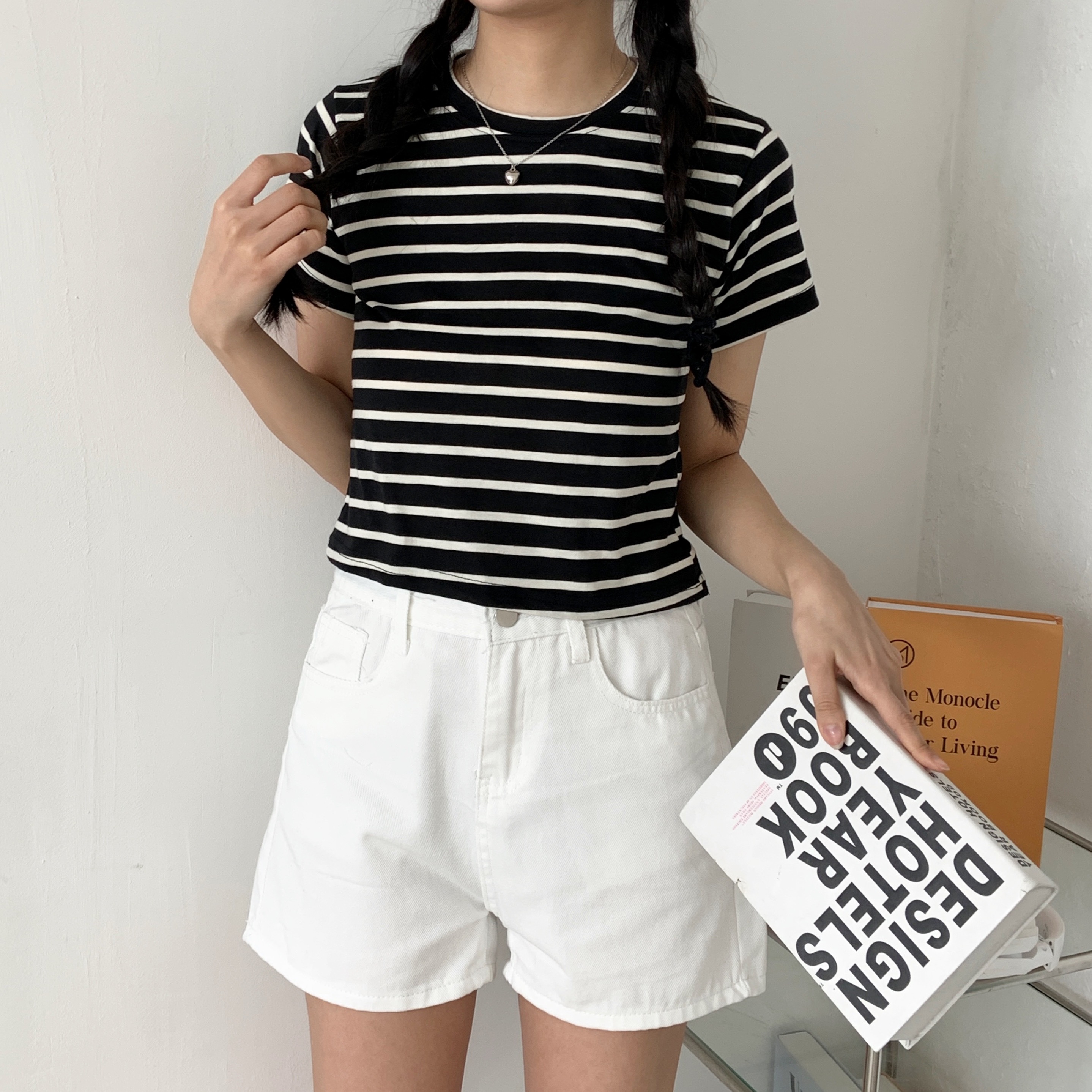 クロップド半袖ボーダー配色Tシャツ | 詳細画像7