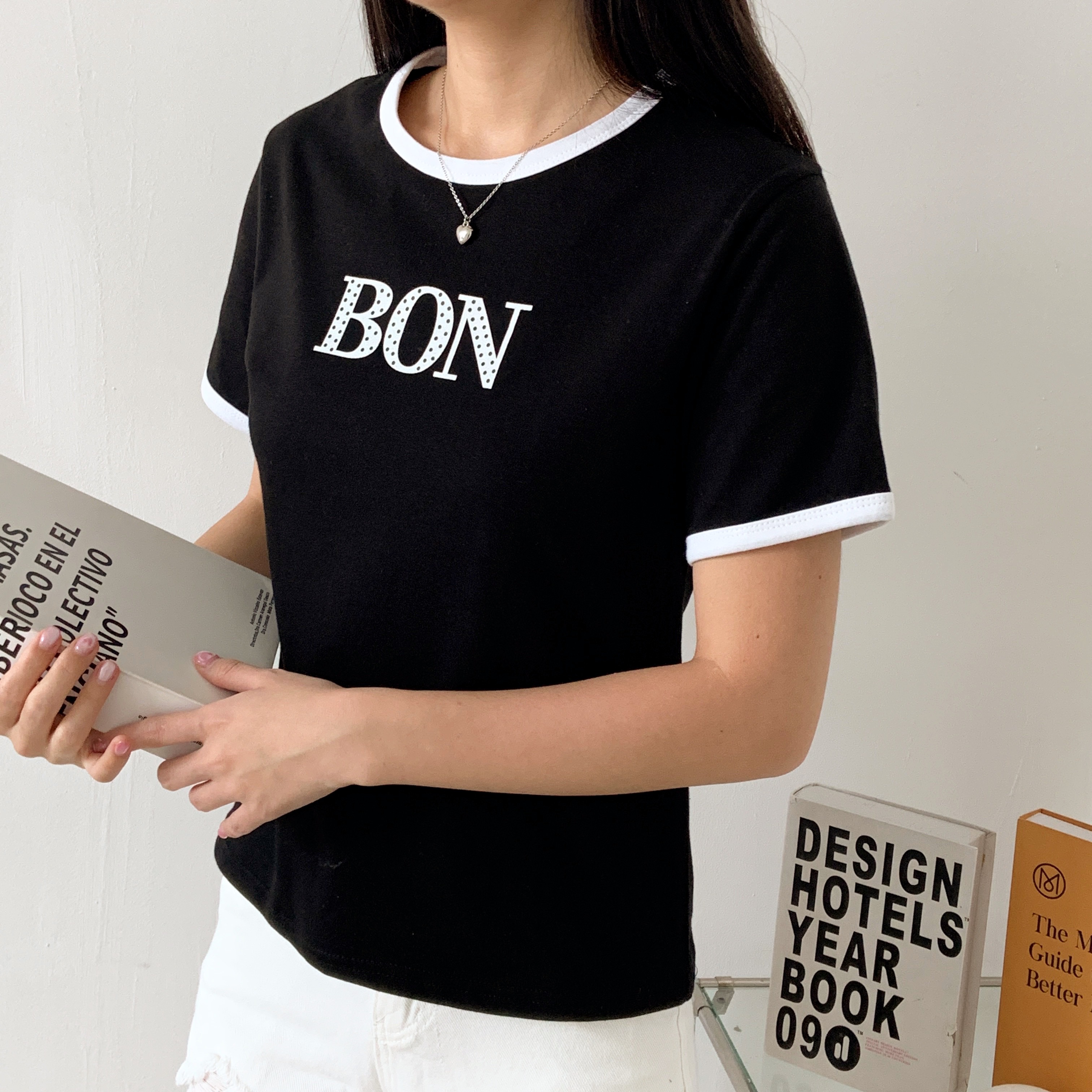 ラウンドネックスリム半袖ロゴ配色Tシャツ | 詳細画像2