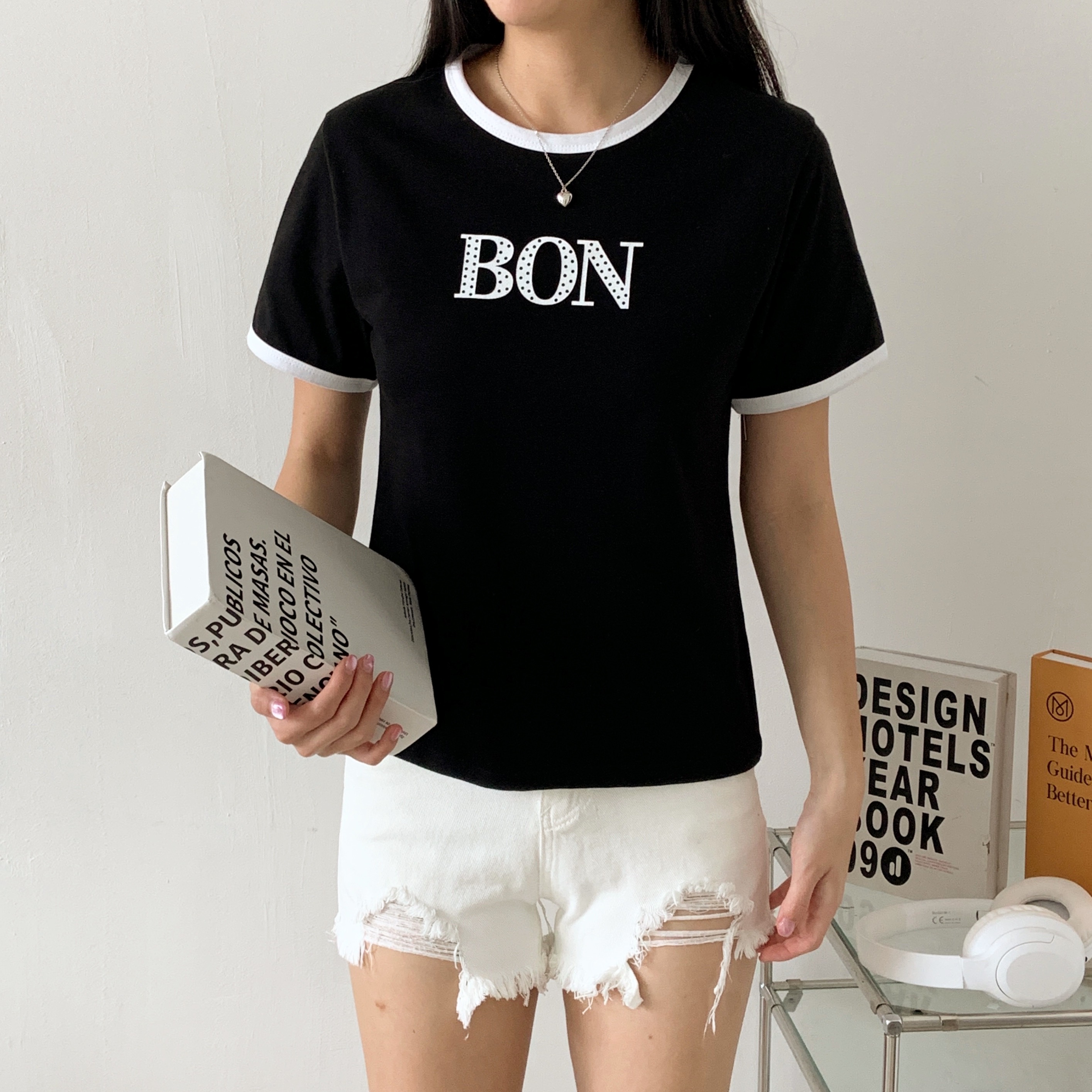 ラウンドネックスリム半袖ロゴ配色Tシャツ | 詳細画像3