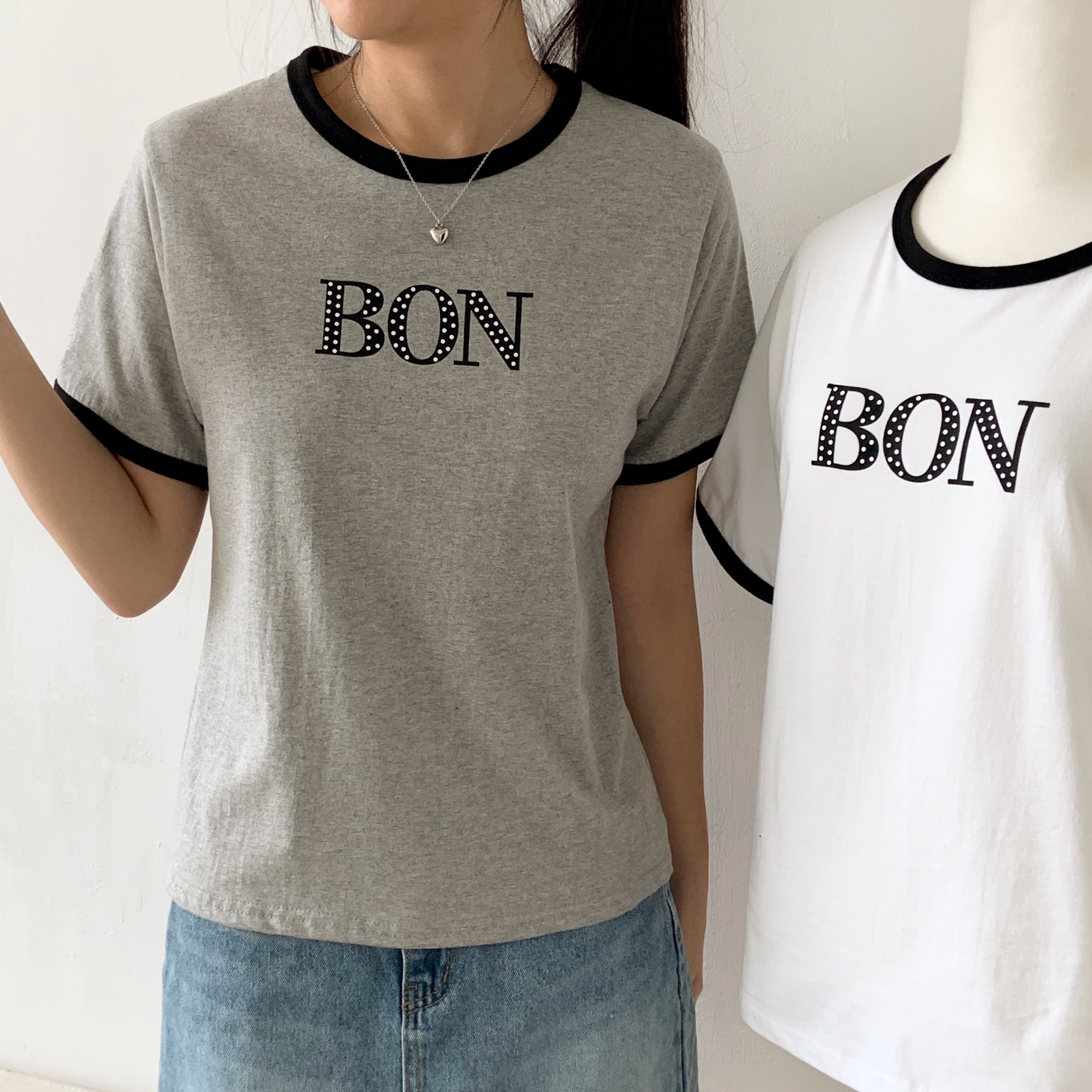 ラウンドネックスリム半袖ロゴ配色Tシャツ | 詳細画像4