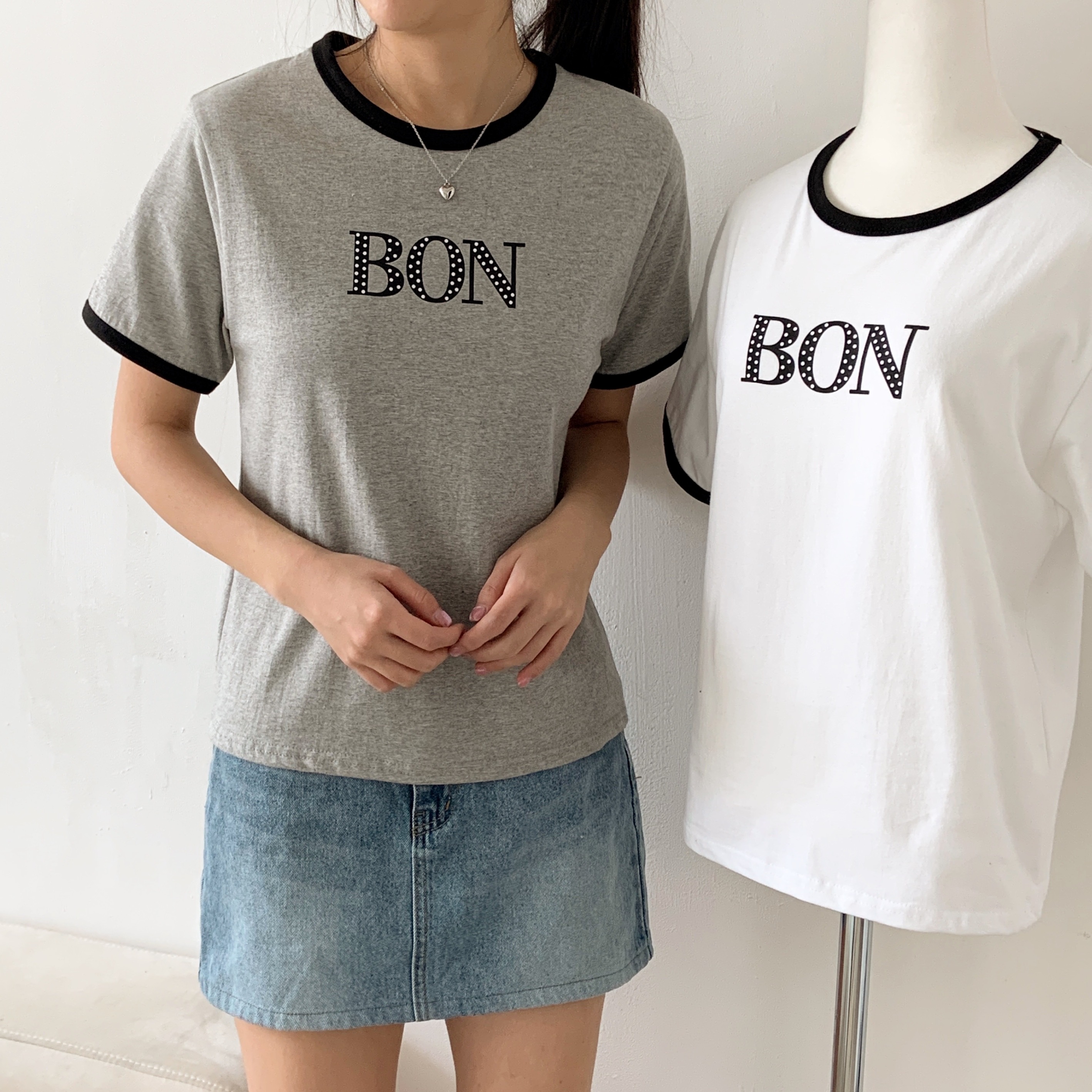 ラウンドネックスリム半袖ロゴ配色Tシャツ | 詳細画像5
